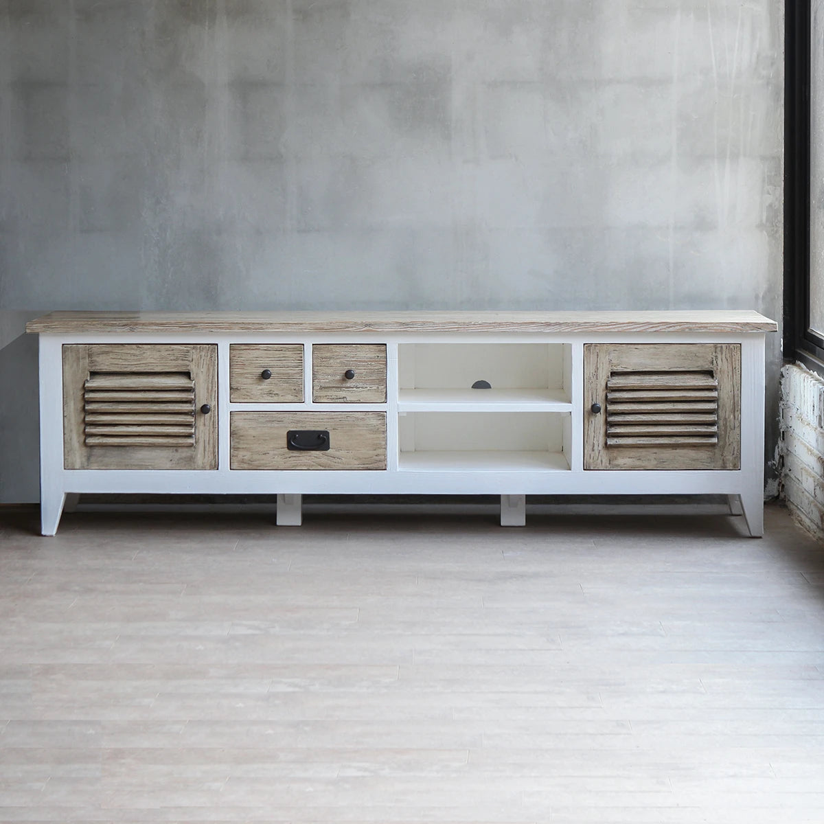 Handmade Solid Mango Wood TV Cabinet with 2 Doors & 3 Drawers - Rustic Indian Furniture for Living Room & Entertainment Center Storage