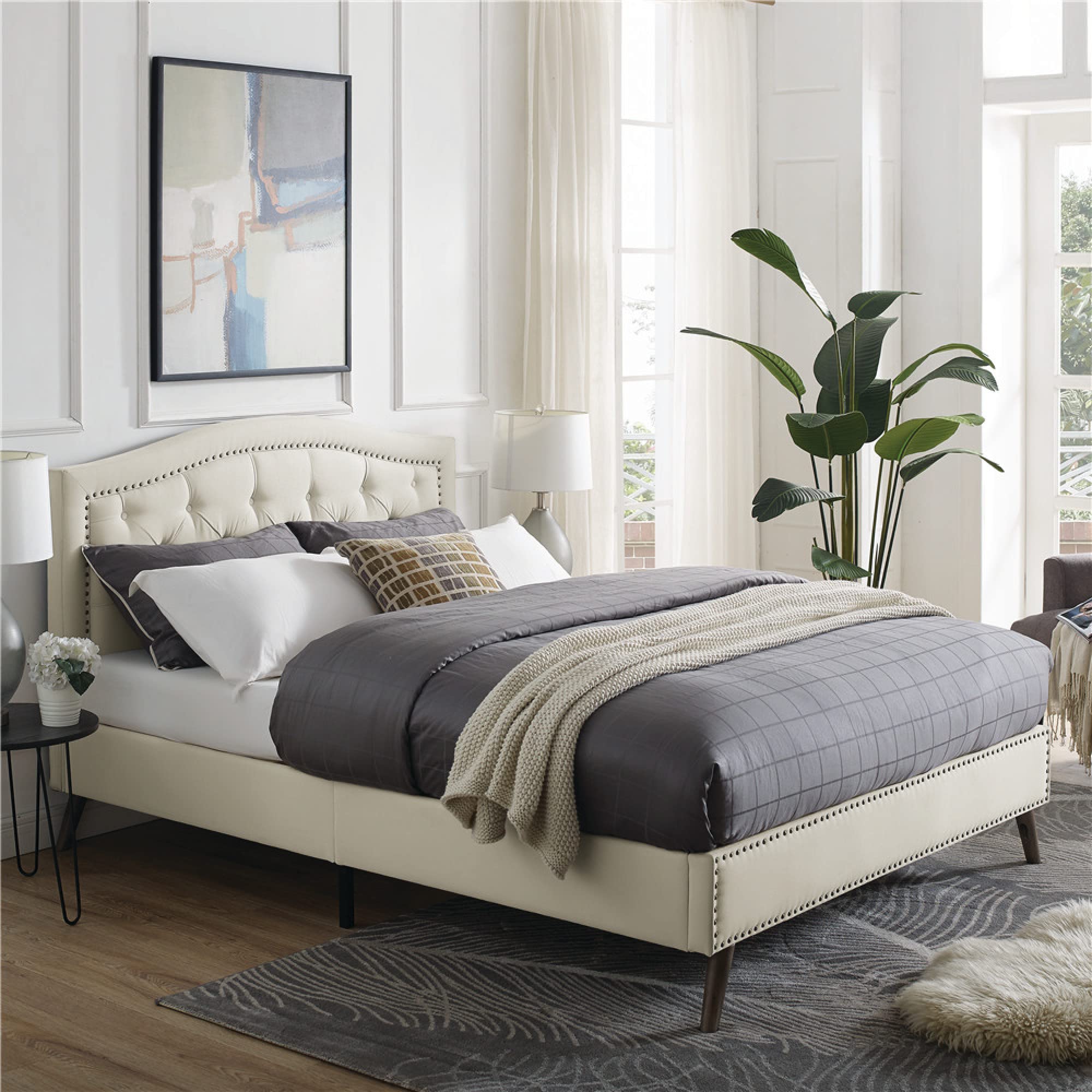Classic Coventry Diamond Tufted Platform Bed - Full Size for Home Bedroom