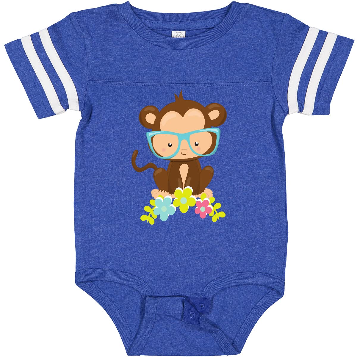 Inktastic Hipster Monkey with Glasses & Flowers - Cute Baby Bodysuit for Boys & Girls | Perfect for Casual Wear, Playdates & Photo Shoots