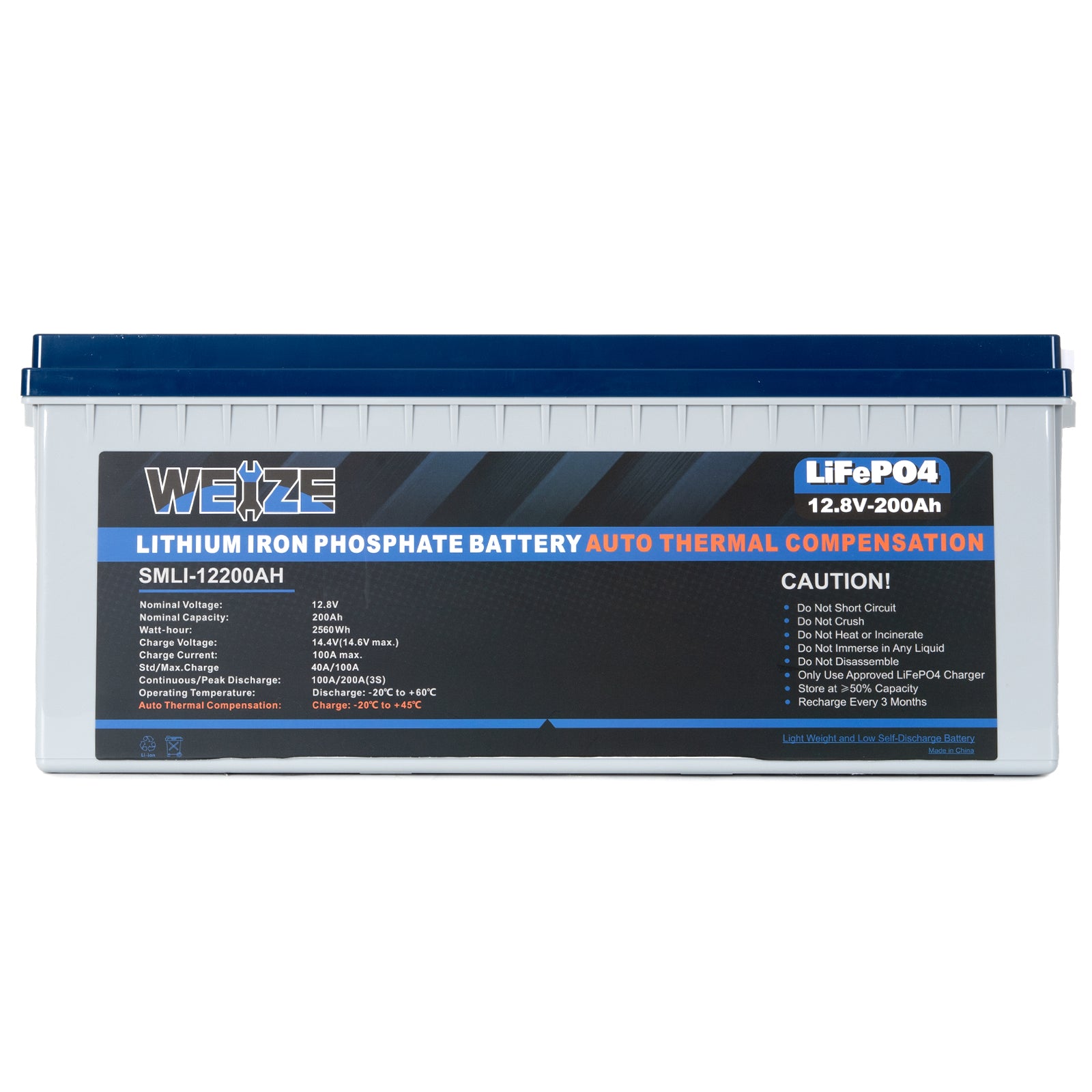 WEIZE 12V 200Ah 2560Wh LiFePO4 Lithium Battery with Self Heating - Deep Cycle Battery for RV, Solar Power, Marine, Off-Grid & Backup Power Systems