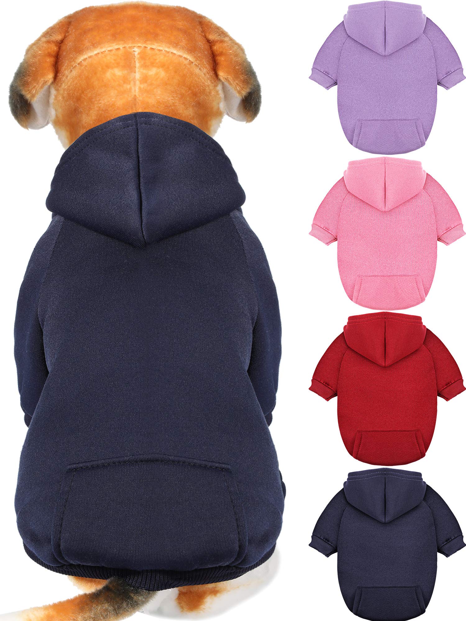 4 Pack Dog Hoodies with Hat & Pocket - Warm Winter Sweaters for Small Dogs & Puppies - Cozy Pet Clothes for Cold Weather, Outdoor Walks & Indoor Comfort
