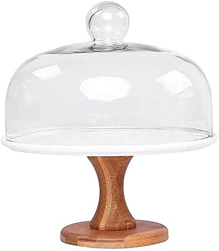 Premium Glass Dome Cake Stand with Wooden Base - 10.2