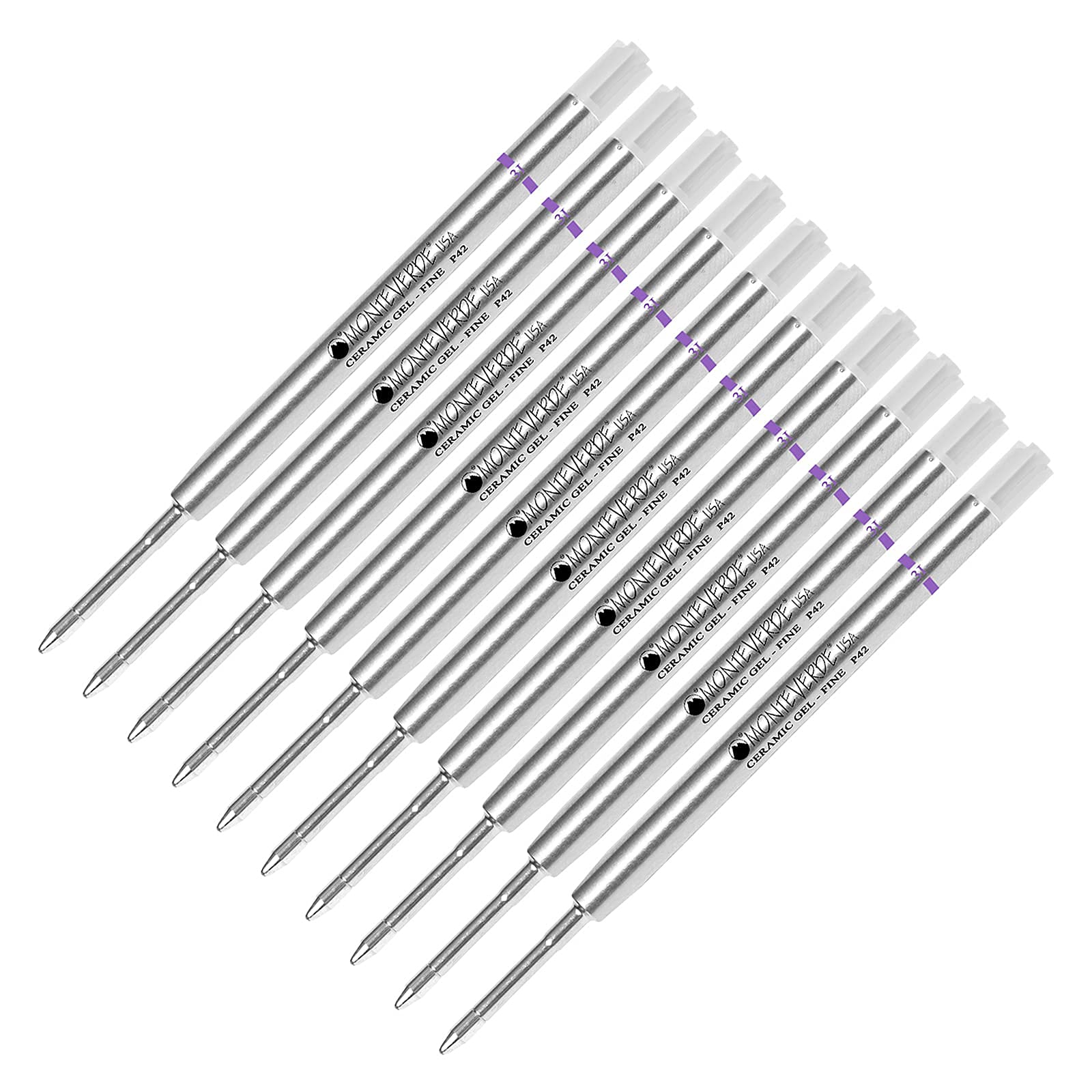 Monteverde Capless Ceramic Gel P42 Ink Refill 10-Pack - Compatible with Parker Style Ballpoint Pens - Purple Fine Tip 0.6mm - Ideal for Office, School & Everyday Writing