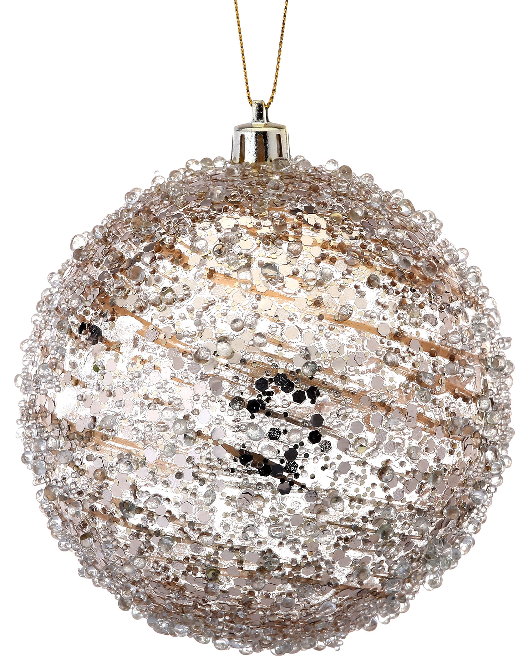 4 Pack Clear Champagne Swirl Glass Christmas Tree Ornaments - Elegant Iced Ball Decor for Holiday Parties, Weddings & Home Decor