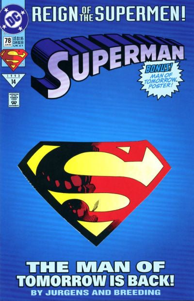 DC Reign of the Supermen! The Man of Tomorrow is Back #78 1993 Vintage Comic Book - Collectible Superman Series for Comic Enthusiasts & DC Fans