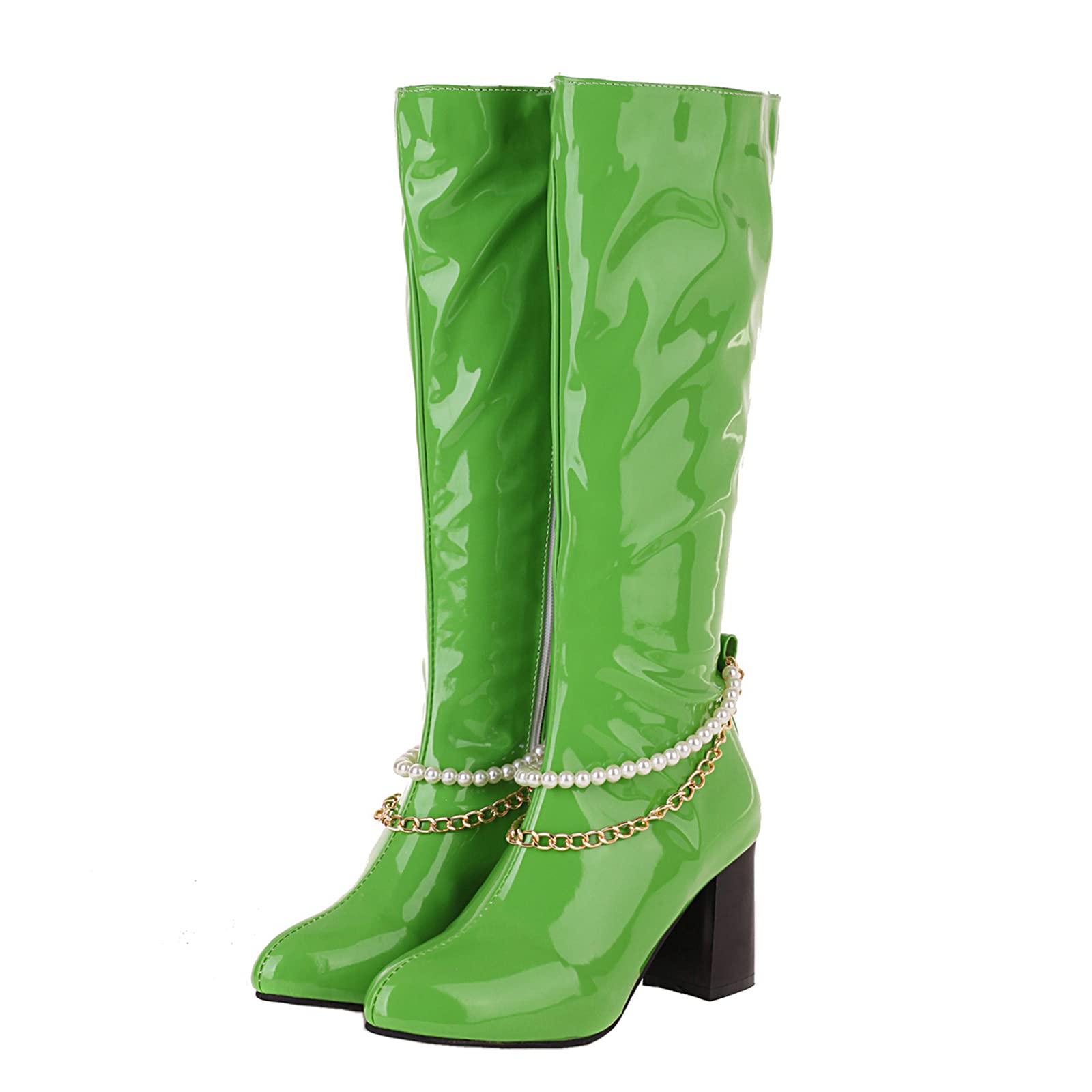 ErikenUrben Women's Fashion Knee High Boots - Patent Leather Chunky Heel Cosplay Boots for Halloween, Costume Parties & Winter Outfits