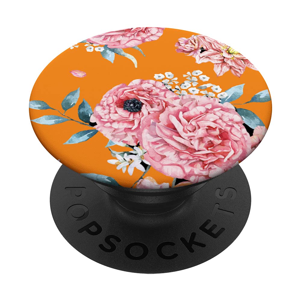 Bright Orange Watercolor Floral Blossom Flower PopSockets Swappable PopGrip - Phone Grip Stand for iPhone, Samsung & Smartphones - Perfect for Selfies, Videos & Secure Holding