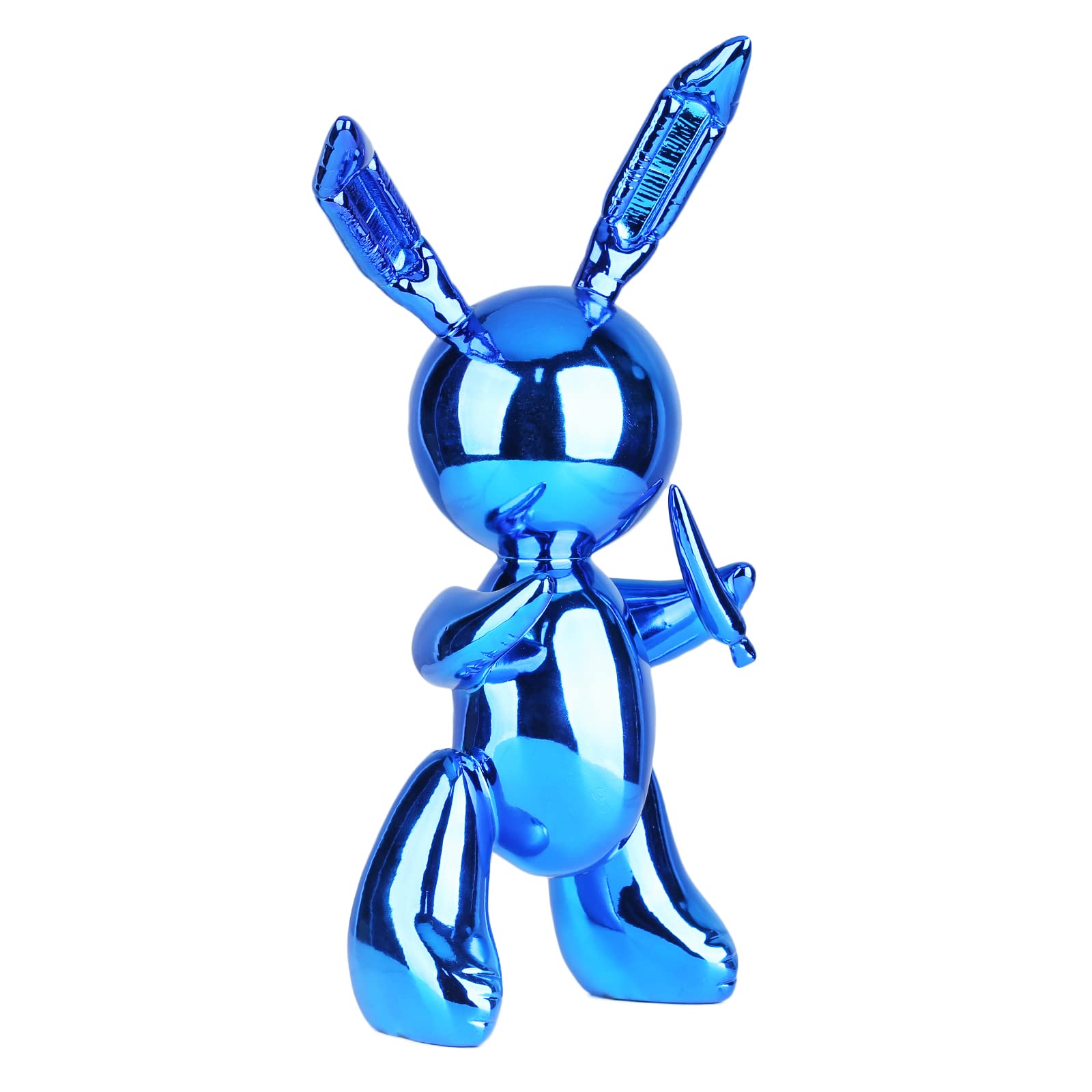 Shiny Electroplated Balloon Rabbit Collectible Statue - 13 Inch Blue Resin Home Decor for Living Room, Desktop, Office & Gift - Elegant Decorative Sculpture for Housewarming, Birthday & Easter Decorations