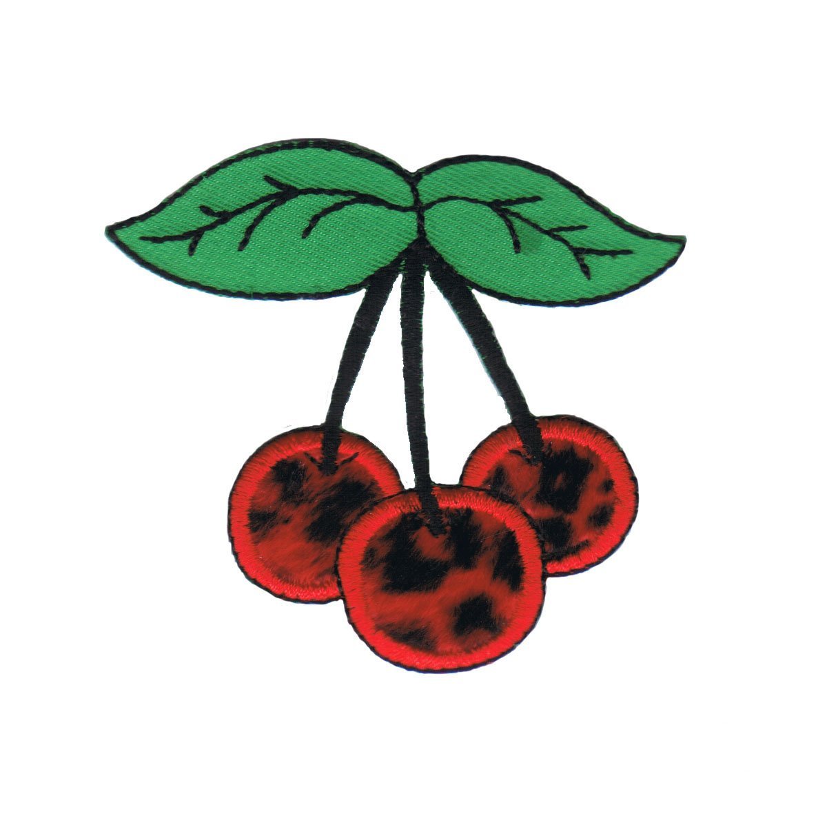 Cherry Embroidered Iron-On Patch with Stems - Leopard Red Plush Applique for DIY Crafts, Clothing, and Accessories