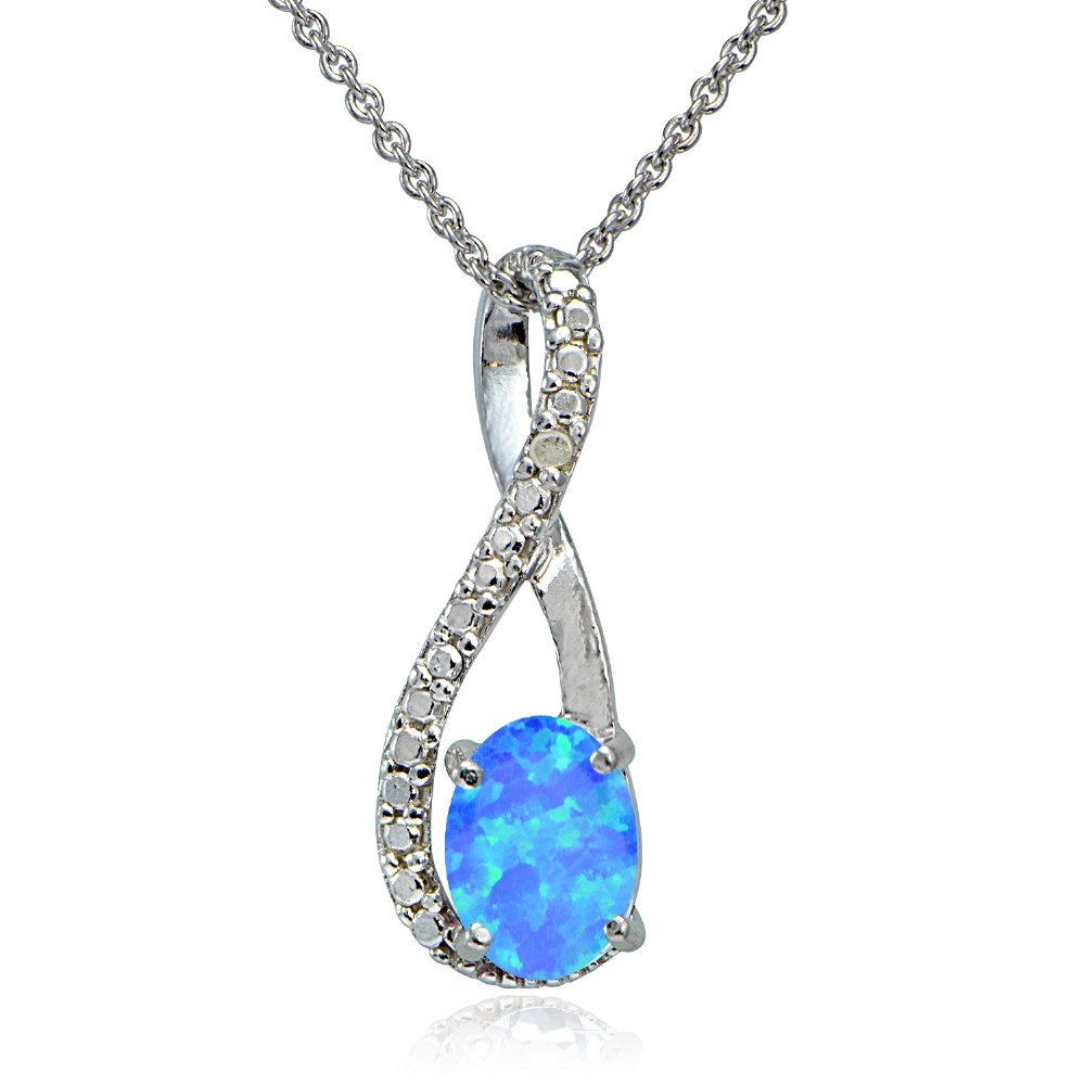 Elegant Sterling Silver Twist Necklace with Synthetic Opal & Diamond Accents | Perfect for Weddings, Anniversaries & Special Occasions