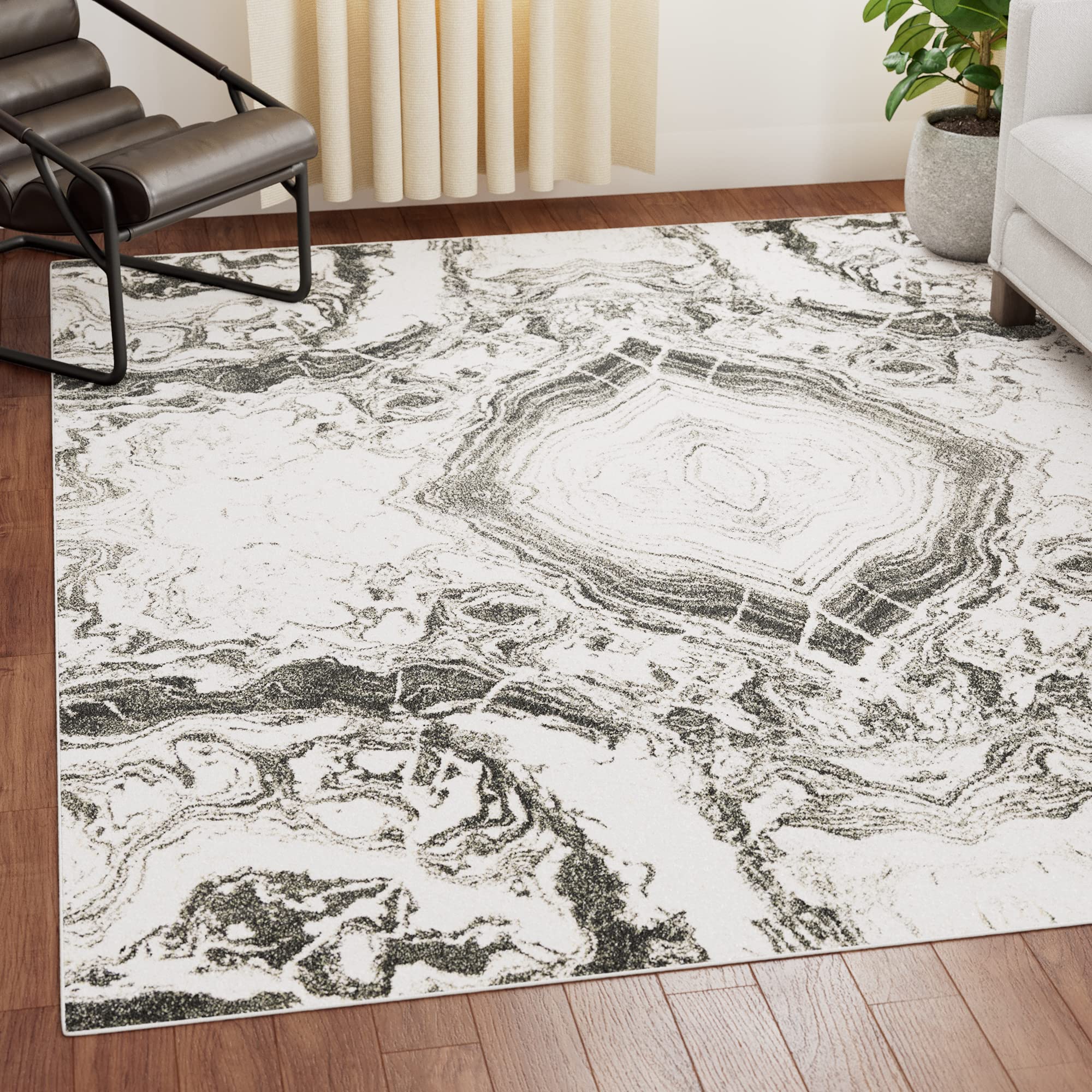 Edenbrook Gray Marble Low Pile Area Rug 9x12 - Soft Living Room Rug for High Traffic Areas - Perfect for Home, Office & Dorm Decor