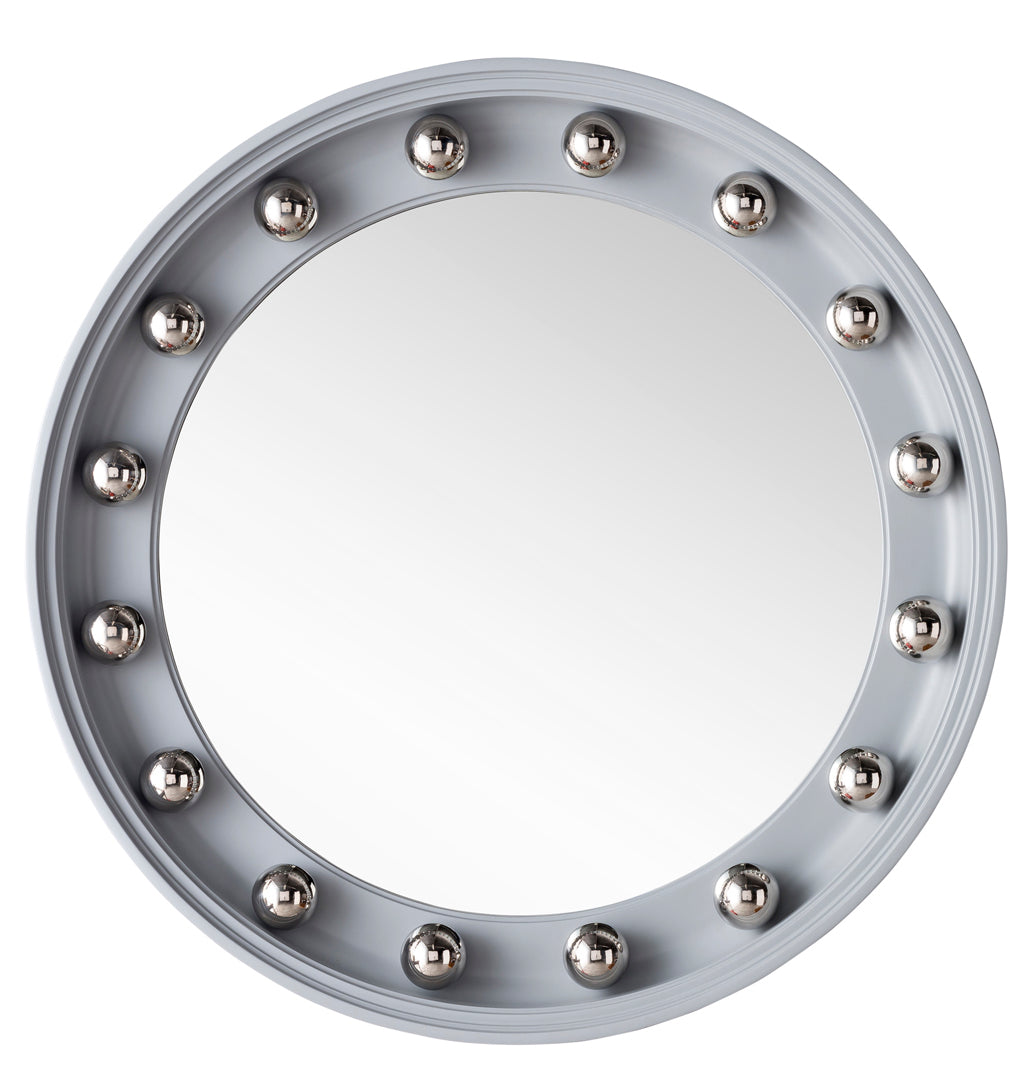 Halo 36-Inch Round Wall Mirror with Silver Gray Frame and Chrome Accents - Perfect for Living Room, Bedroom, or Bathroom Decor