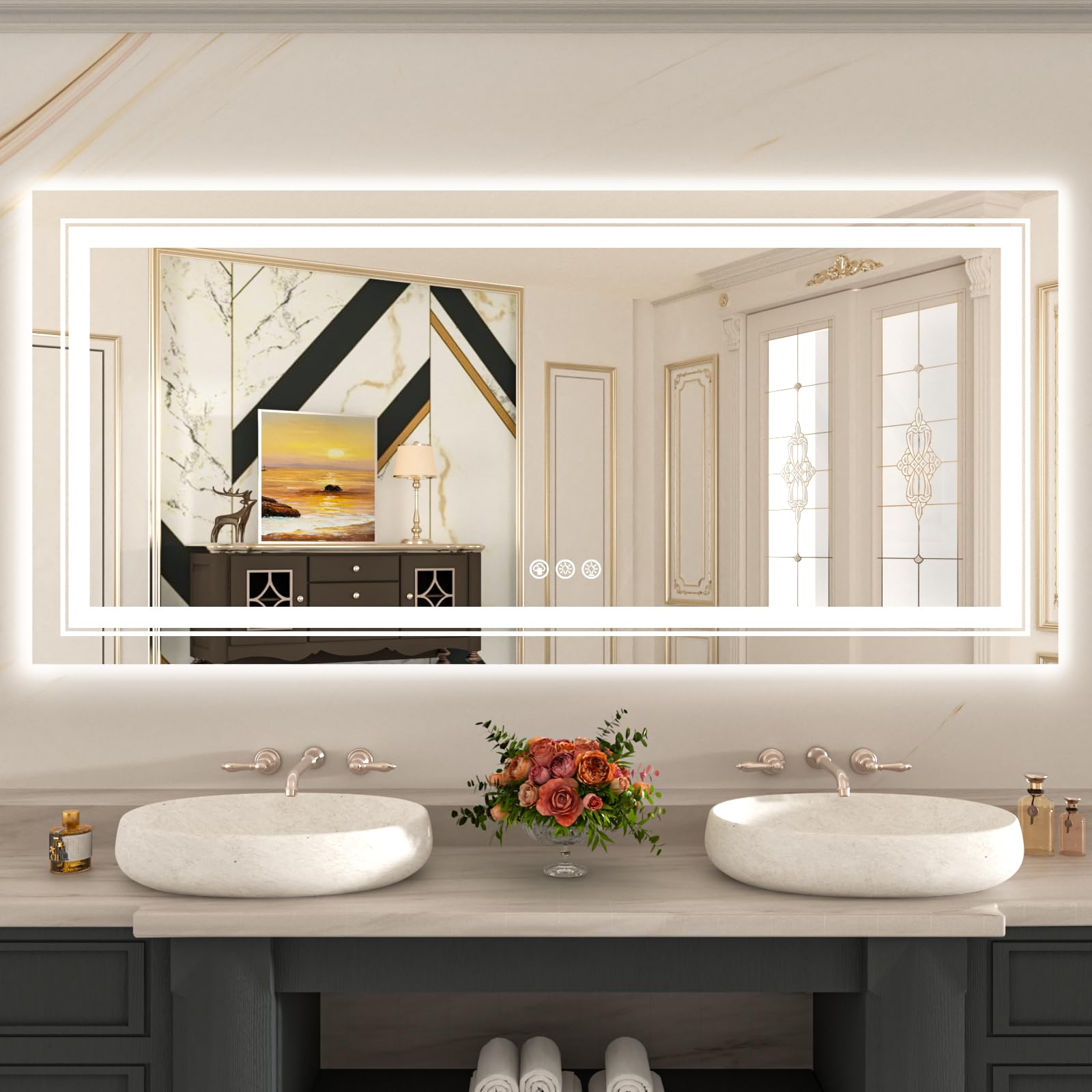 WTTY 60x28 Inch LED Bathroom Mirror with RGB Backlit & Front Light - Dimmable Anti-Fog Vanity Mirror with Memory Function, Shatter-Proof Design for Modern Bathrooms - Perfect for Makeup, Shaving & Home Decor