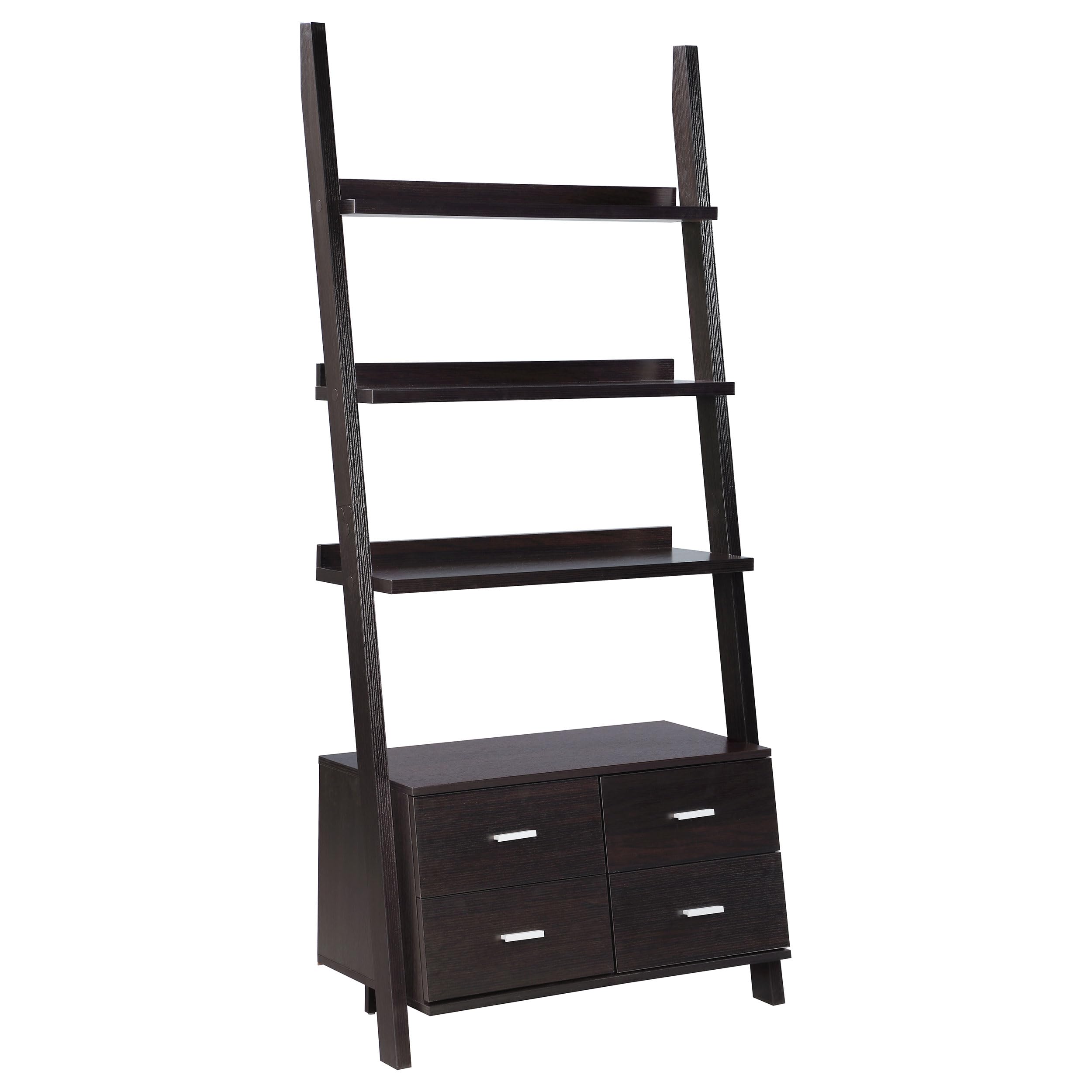 Coaster Home Furnishings Colella 4-Drawer Leaning Ladder Bookcase in Cappuccino Finish - Perfect for Living Room, Bedroom or Office Storage & Display