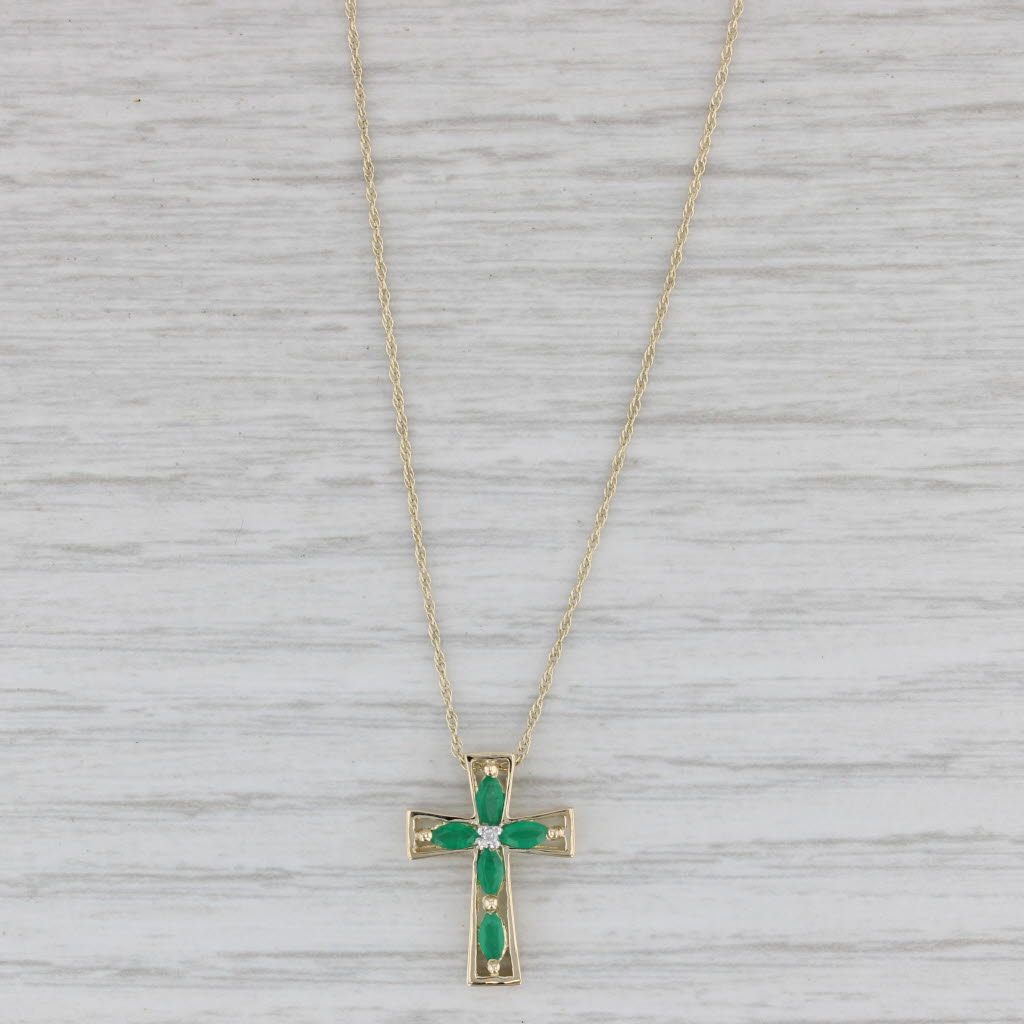 0.38ctw Emerald & Diamond Cross Pendant Necklace - 10k Yellow Gold with 18
