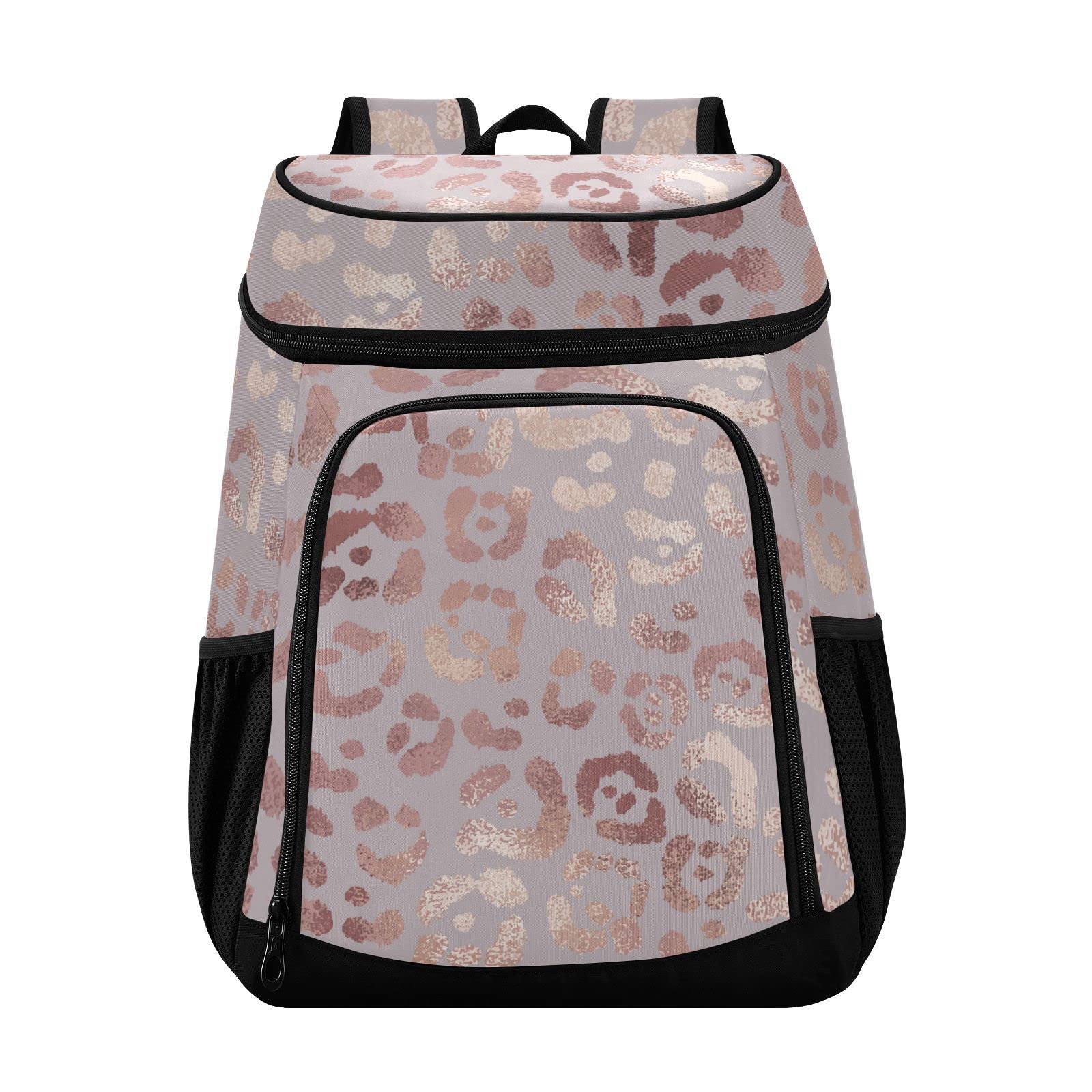 Rose Gold Leopard Insulated Cooler Backpack for Women & Men - Heavy Duty Lunch Box for Work, Hiking, Camping, Picnic, Beach & Outdoor Adventures