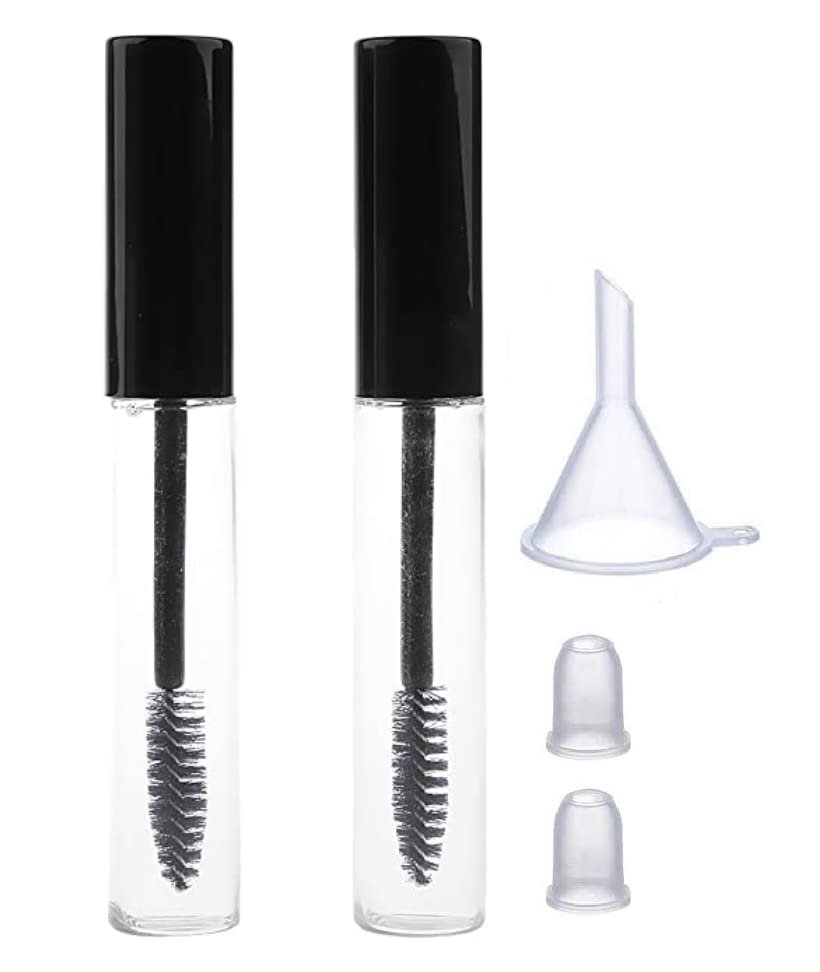 VASADIGITAL 2 Pack 10ml Empty Mascara Tubes with 2 Rubber Inserts & 1 Funnel - Black for DIY Makeup, Travel Refill, and Professional Salon Use