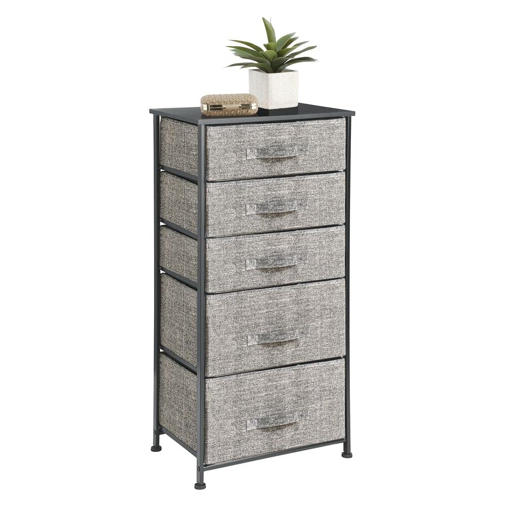 mDesign 5-Drawer Fabric Storage Dresser Organizer Tower - Tall Standing Furniture Unit for Bedroom, Office, Living Room & Closet - Removable Bins in Black/Graphite Gray - Perfect for Home Organization & Small Space Storage
