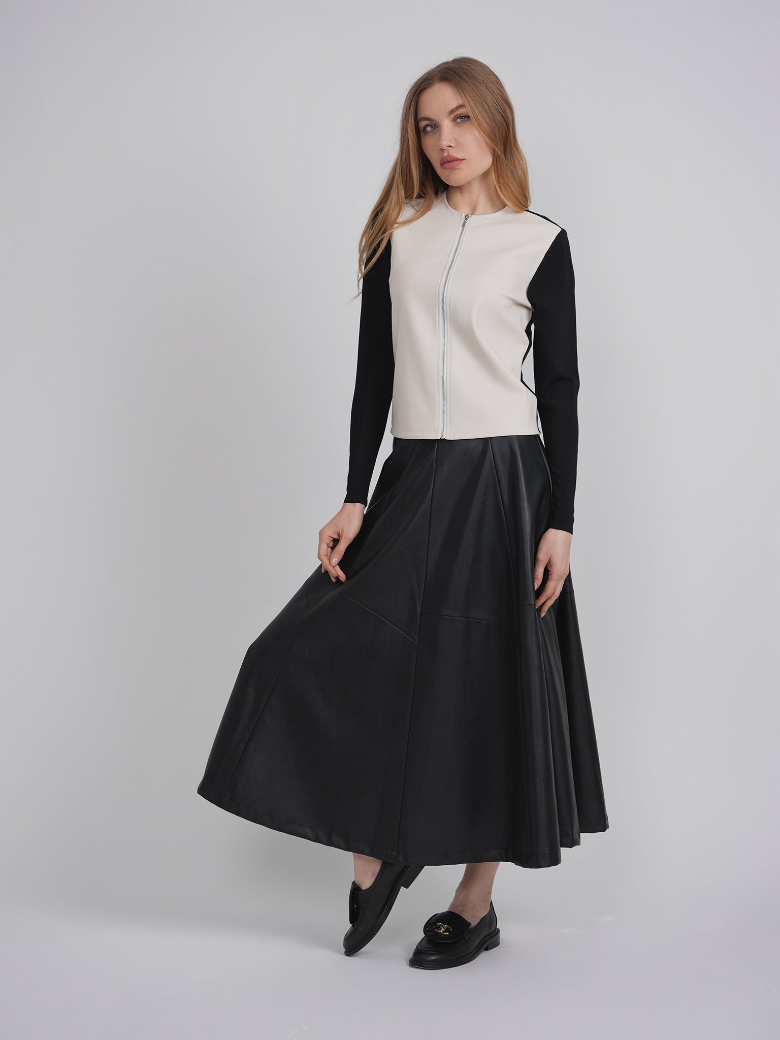 Stylish Paneled Midi Leather Skirt for Women - High Waist Faux Leather Pencil Skirt - Perfect for Office, Date Night & Fall Fashion Outfits