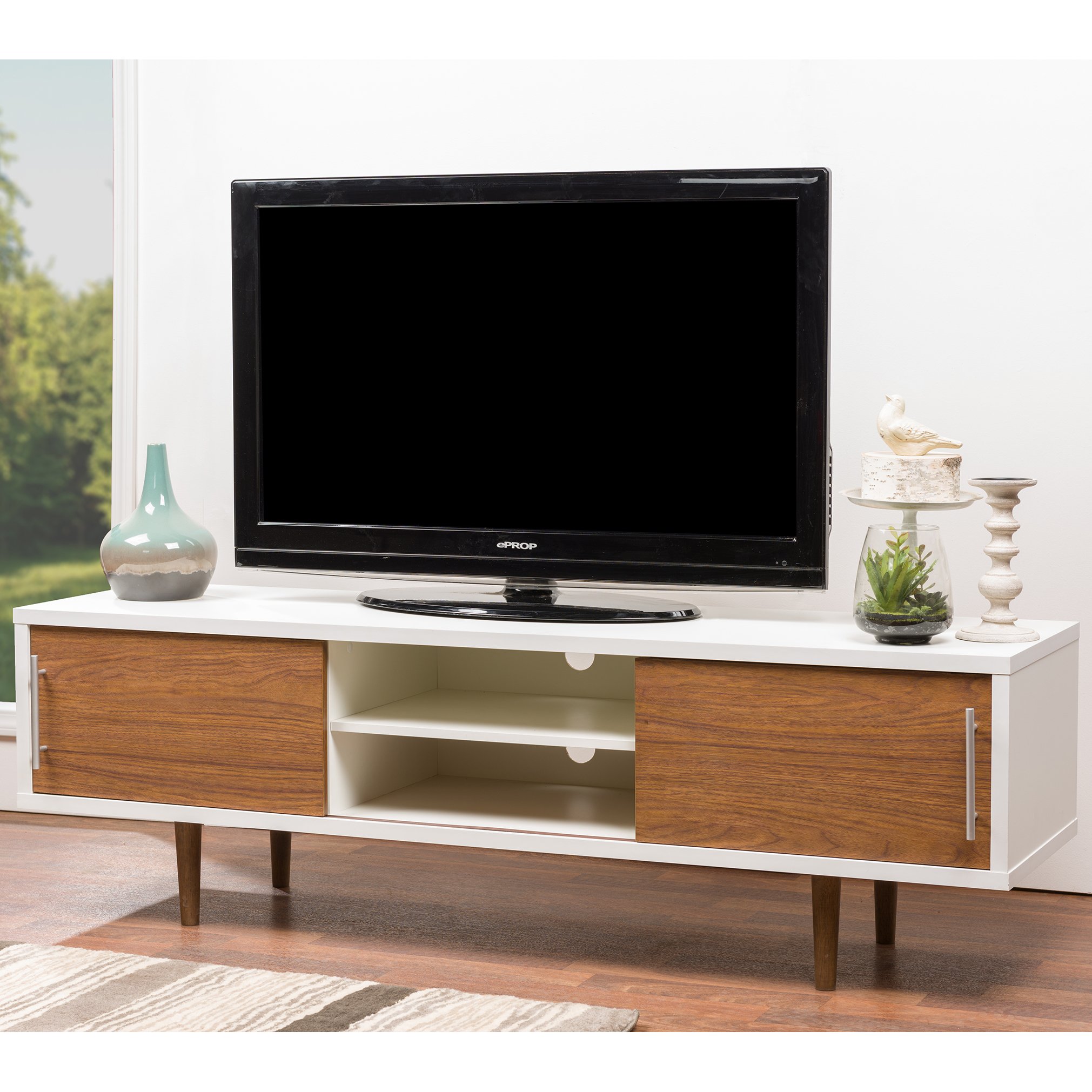 Baxton Studio Gemini Wood Contemporary TV Stand - White | Modern Entertainment Center for Living Room & Home Theater