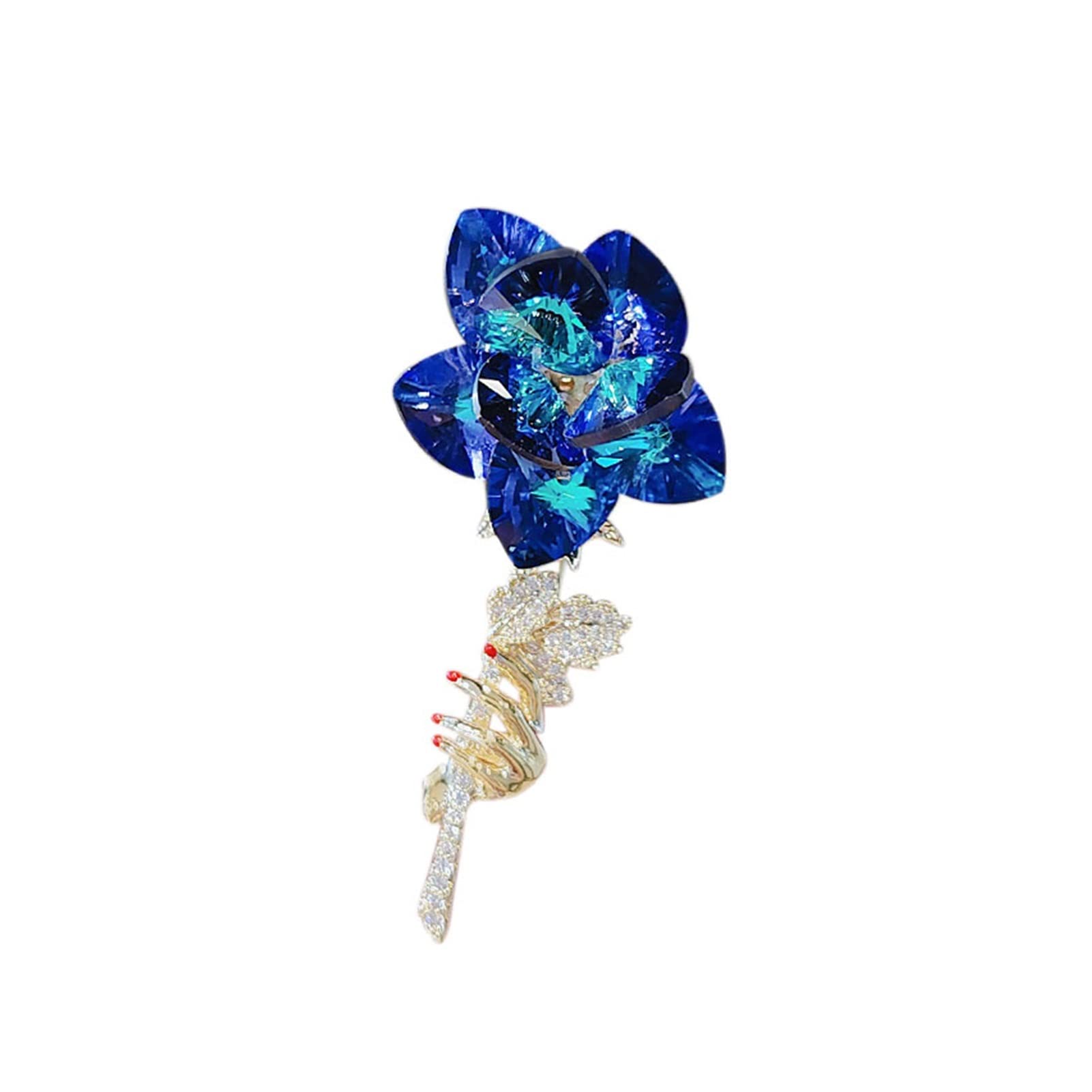 Blue Rose Sweater Shawl Clip Brooch - Women's Fashion Jewelry Pin for Shirts, Coats & Dresses | Elegant Clothing Accessory & Gift for Girls | Perfect for Office, Parties & Special Occasions