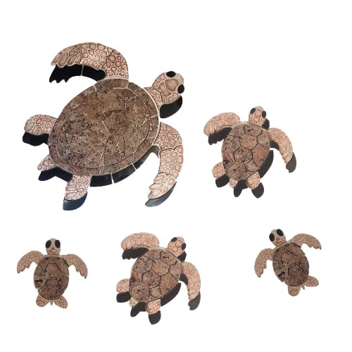 Brown Sea Turtle Family Porcelain Pool Mosaic Tiles - Handmade Ceramic Swimming Pool Decor for Backyard, Garden & Aquatic Theme Designs