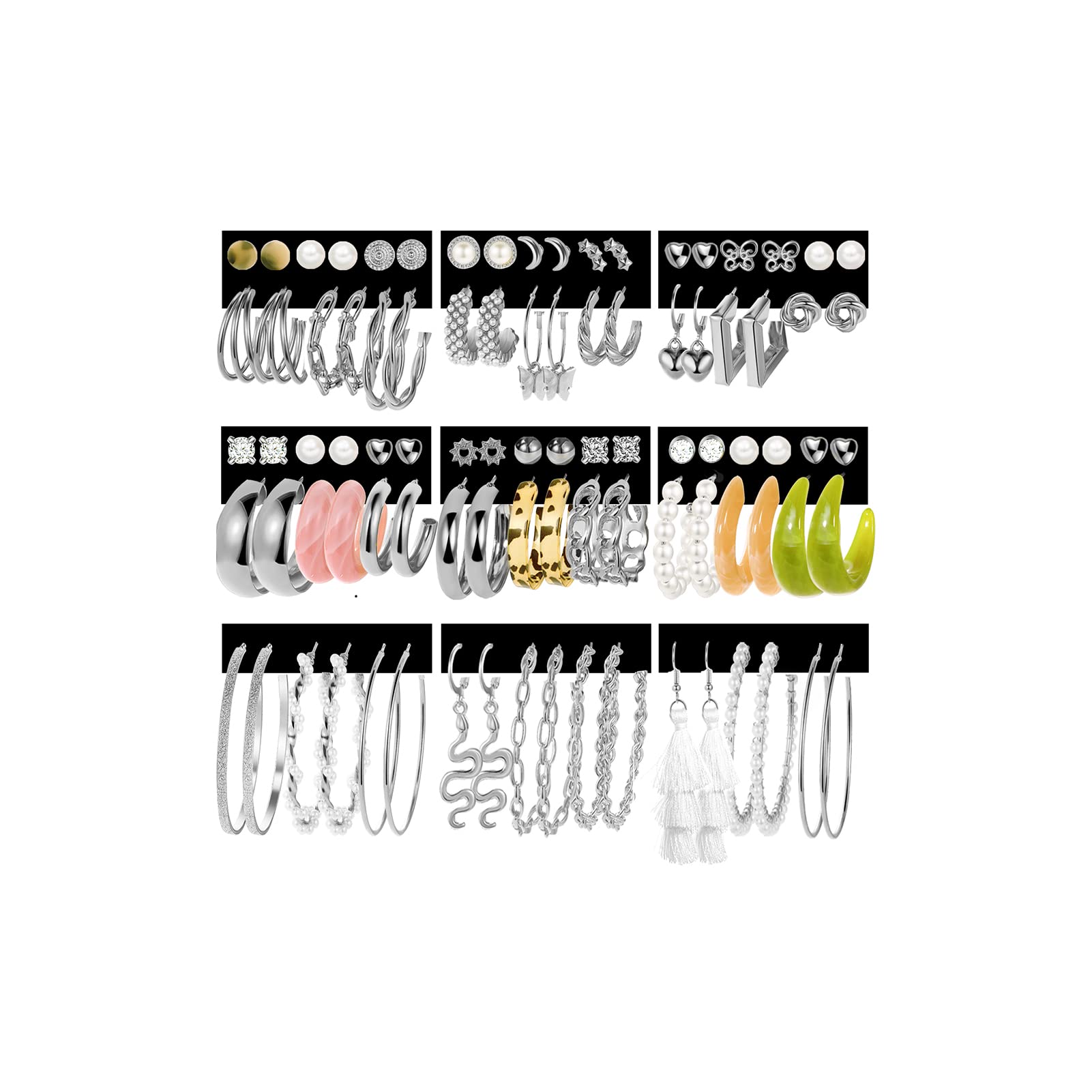 45 Pairs Gold & Silver Hoop Earrings Set for Women & Girls - Chunky Pearl Twisted Stud Drop Dangle Earrings Multipack, Trendy Fashion Jewelry for Birthday Party Gift | Perfect for Everyday Wear, Date Night & Special Occasions