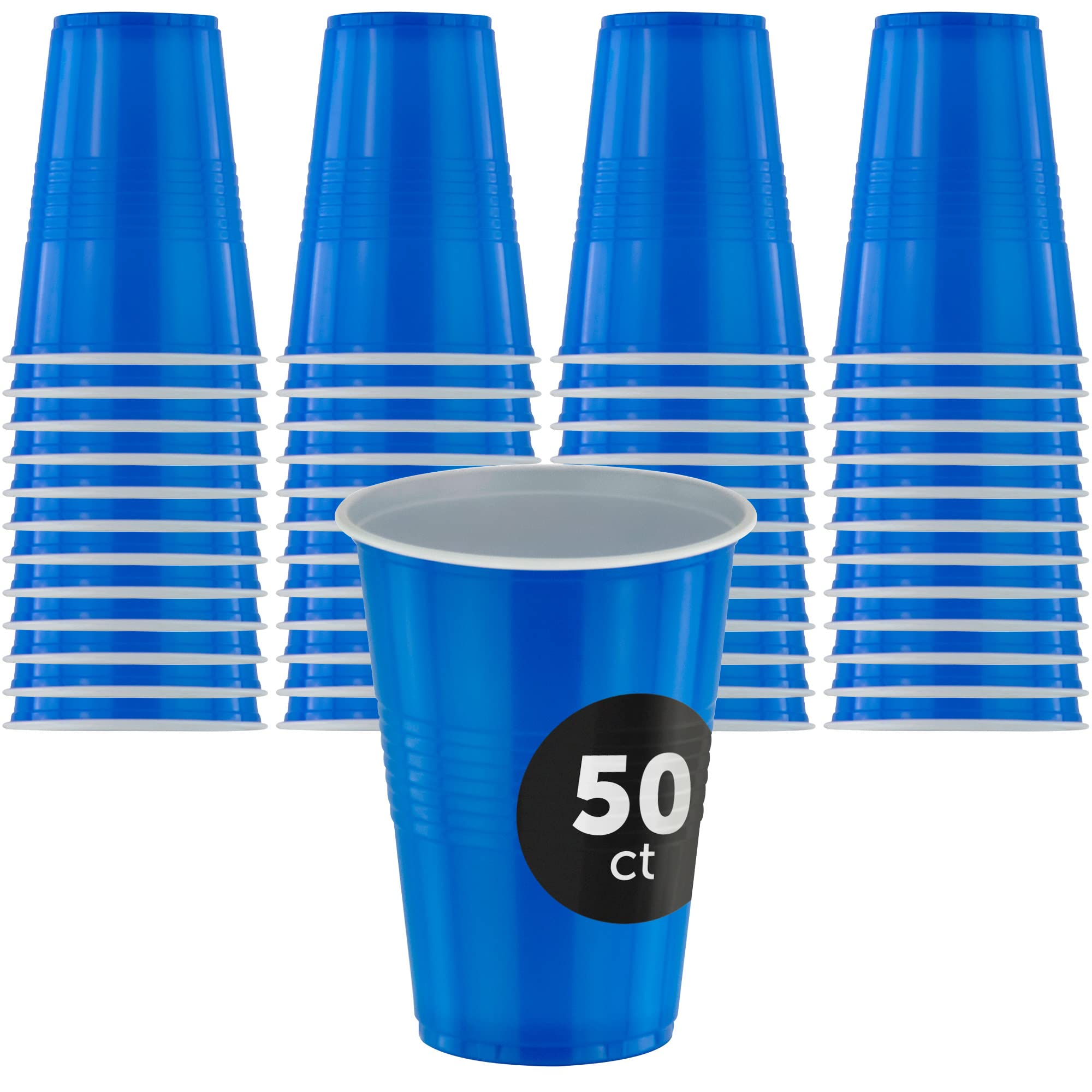 50 Pack 9 oz BPA-Free Plastic Party Cups - Disposable Drinking Cups for Birthday, Beverage, BBQ, Picnic & Outdoor Events - Blue (DecorRack)
