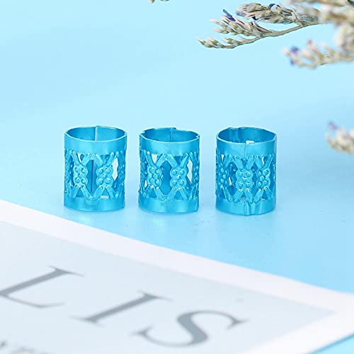 Copper Hollow Hair Cuffs 100pcs - Fashion Hair Braid Accessories for Styling, Braiding & Hairdressing (Blue) | Perfect for Hairstylists, Beginners & DIY Hair Decorations