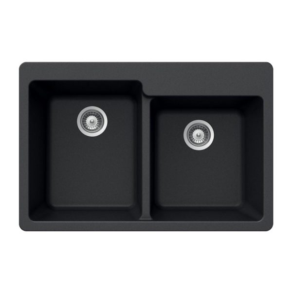 Hamat SIO 3322DTR BL 60/40 Double Bowl Granite Composite Kitchen Sink in Black - Topmount Design for Modern Kitchens, Durable & Stylish for Daily Cooking & Dishwashing