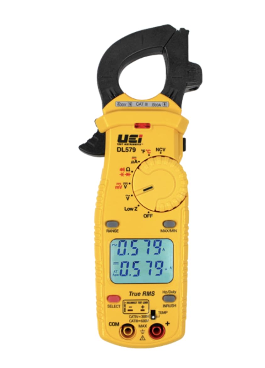 UEi DL579-600A True RMS Digital Clamp Meter with Temperature & Capacitance Measurement - 600A AC/DC Current Tester for HVAC, Electrical and Industrial Use