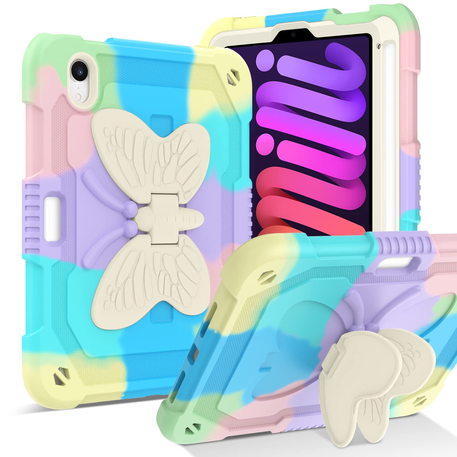 Premium Shockproof iPad Mini 7 Case with Pencil Holder & Kickstand - Heavy Duty Protective Cover for iPad Mini 7th/6th Gen (2024/2021) - Trendy Green Design for Kids, Boys & Girls - Perfect for School, Travel & Outdoor Use