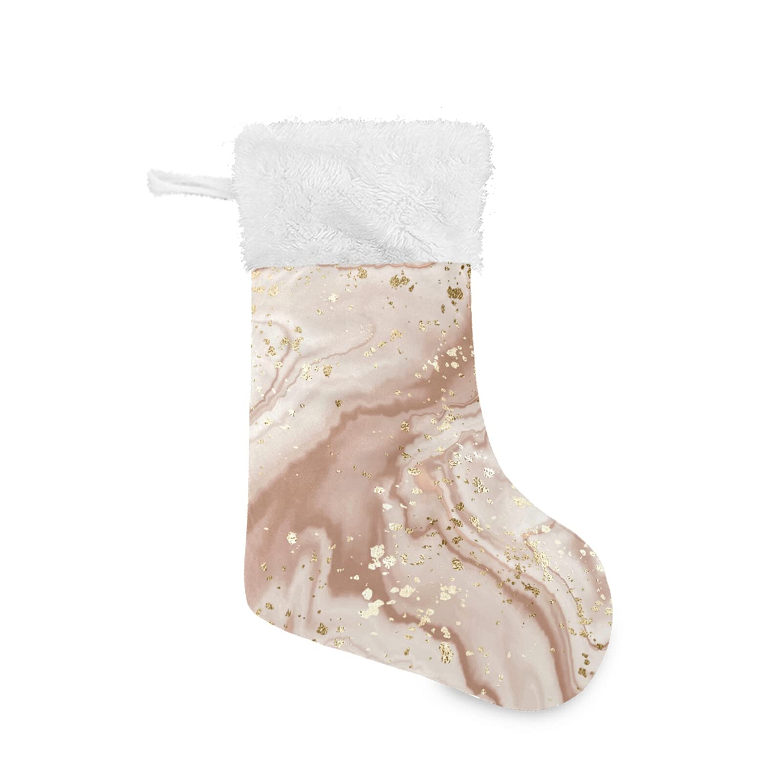 One Bear Christmas Stockings - Rose Gold Marble Plush Faux Fur Stockings (17 Inch) for Fireplace Decor, Family Holiday Party, Xmas Gift Exchange - Perfect for Home Decoration & Festive Celebrations