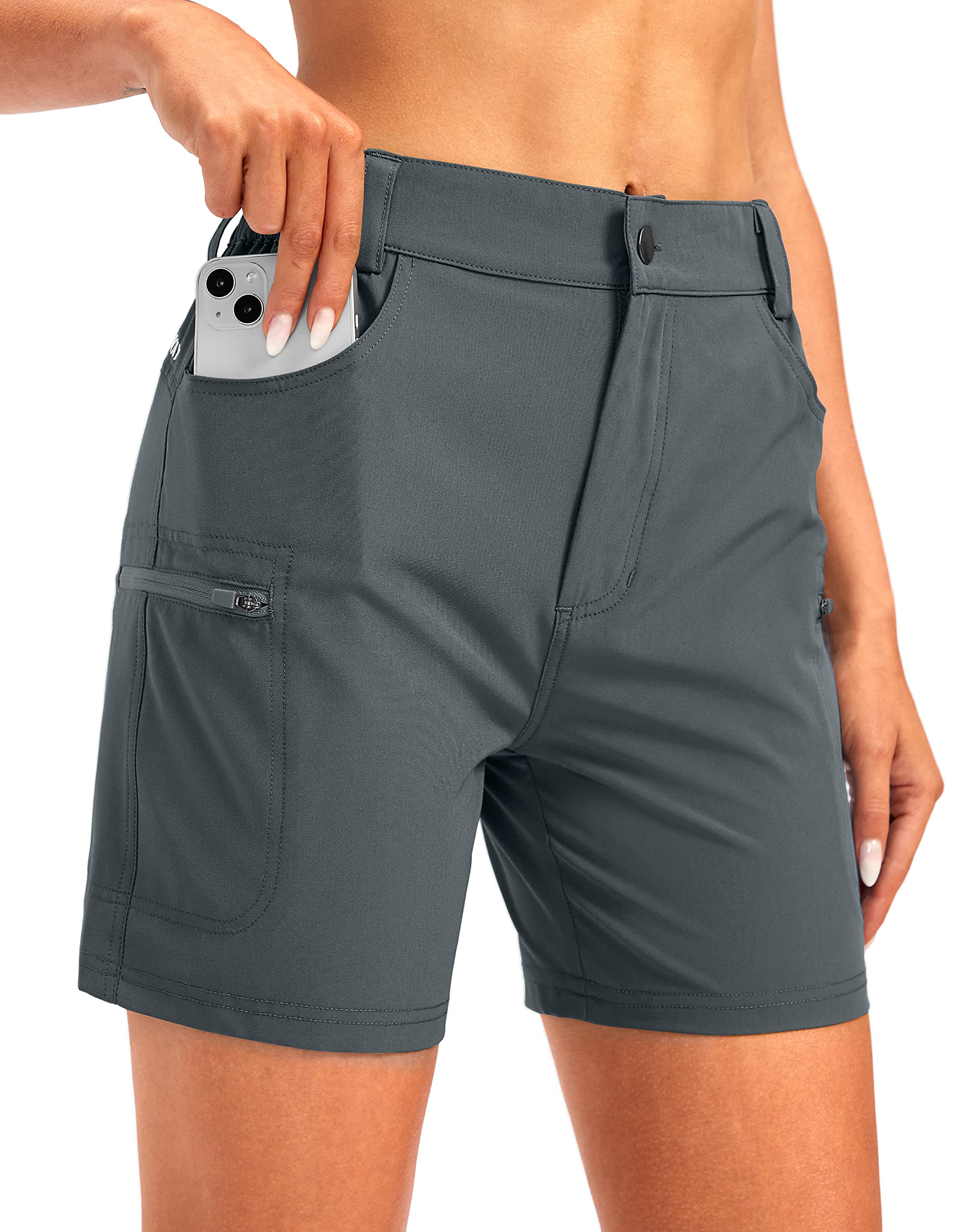 **SANTINY Women's 5-Inch Quick-Dry Lightweight Cargo Shorts with Zipper Pockets – Perfect for Golf, Hiking, Summer & Casual Work**