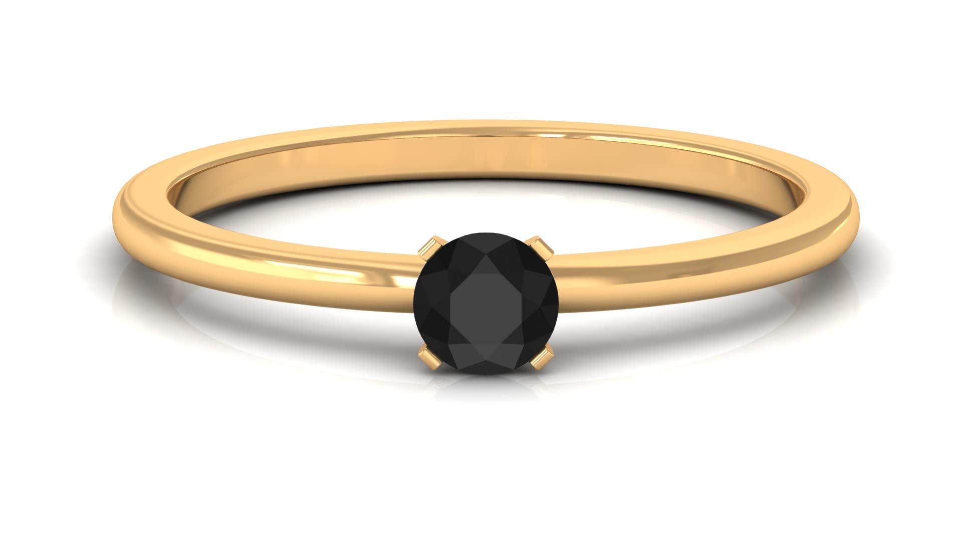 4MM Black Onyx Solitaire Ring - 14K Solid Gold Round Cut Engagement Ring for Women, Simple Wedding Band, AAAA Quality Jewelry Gift for Anniversary, Valentine's Day & Special Occasions