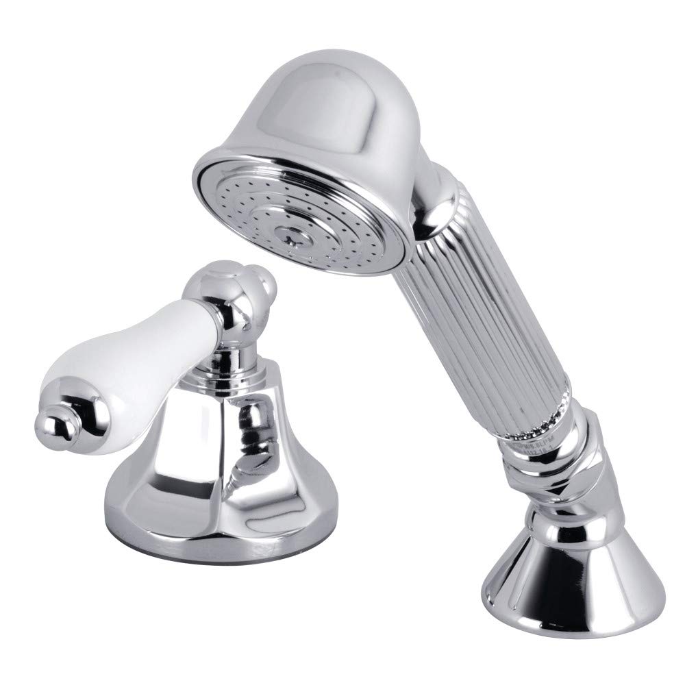 Kingston Brass KSK4301PLTR Polished Chrome Deck Mount Hand Shower with Diverter for Roman Tub Faucet - 8 x 5.63 x 2.38 Inches - Perfect for Spa-Like Bathroom Upgrades and Relaxing Soaks