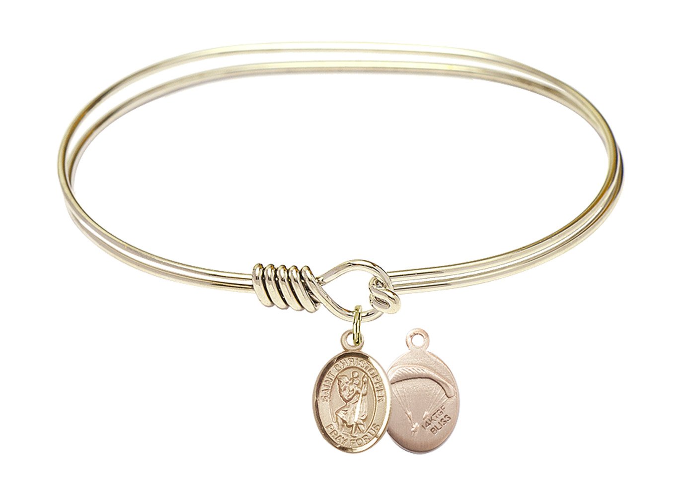 F A Dumont 7 Inch Oval Eye Hook Bangle Bracelet with St. Christopher & Paratrooper Charm - Perfect for Military Gifts, Religious Jewelry & Everyday Wear