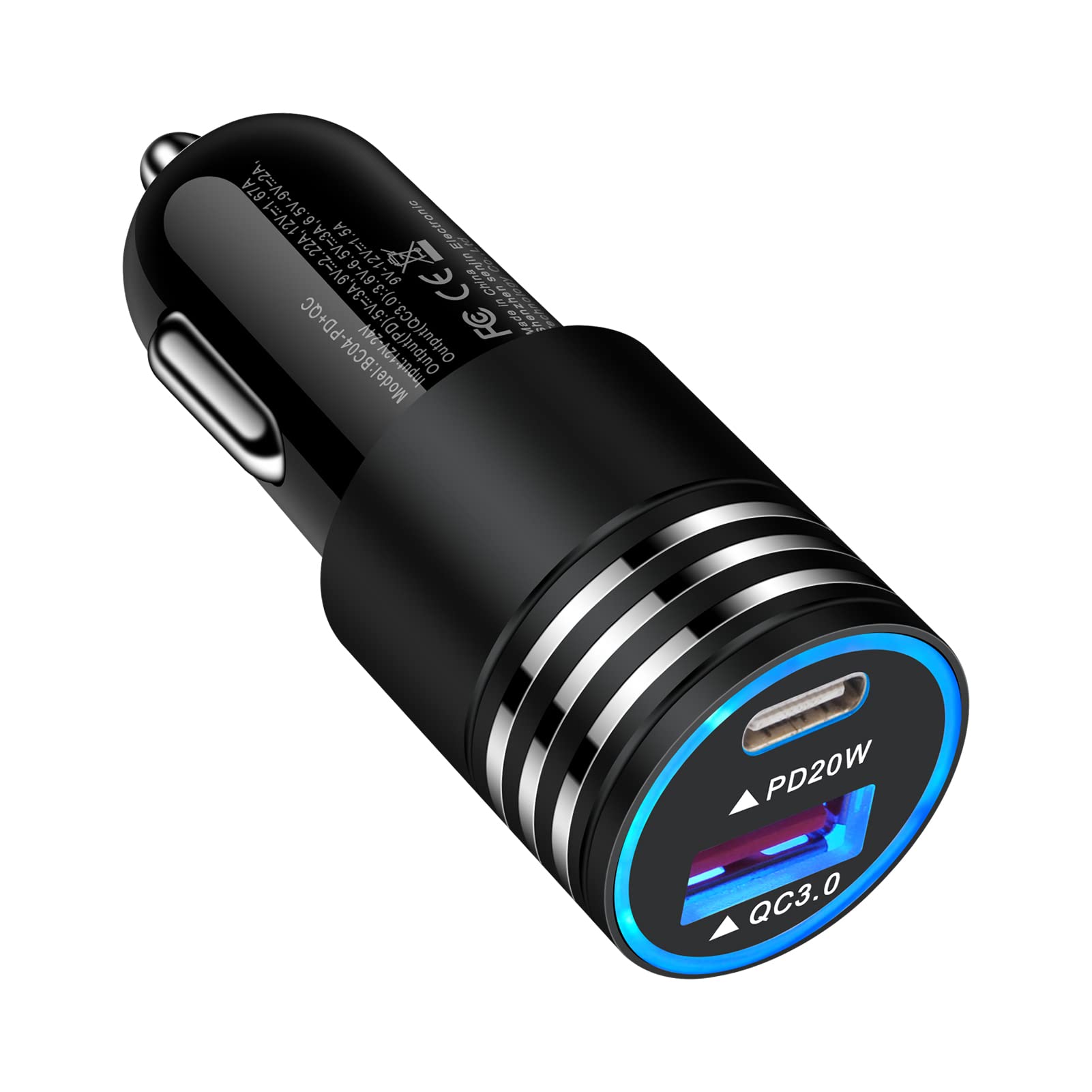 38W Fast USB C Car Charger with 20W PD & 18W QC3.0 - Dual Port Cigarette Lighter Adapter for iPhone 13/12/11 Pro Max/Pro/Mini/SE/XR/Xs/X/8 Plus, Samsung Galaxy S21/S20/S10/S9/A51/A71 - Perfect for Road Trips & Daily Commuting
