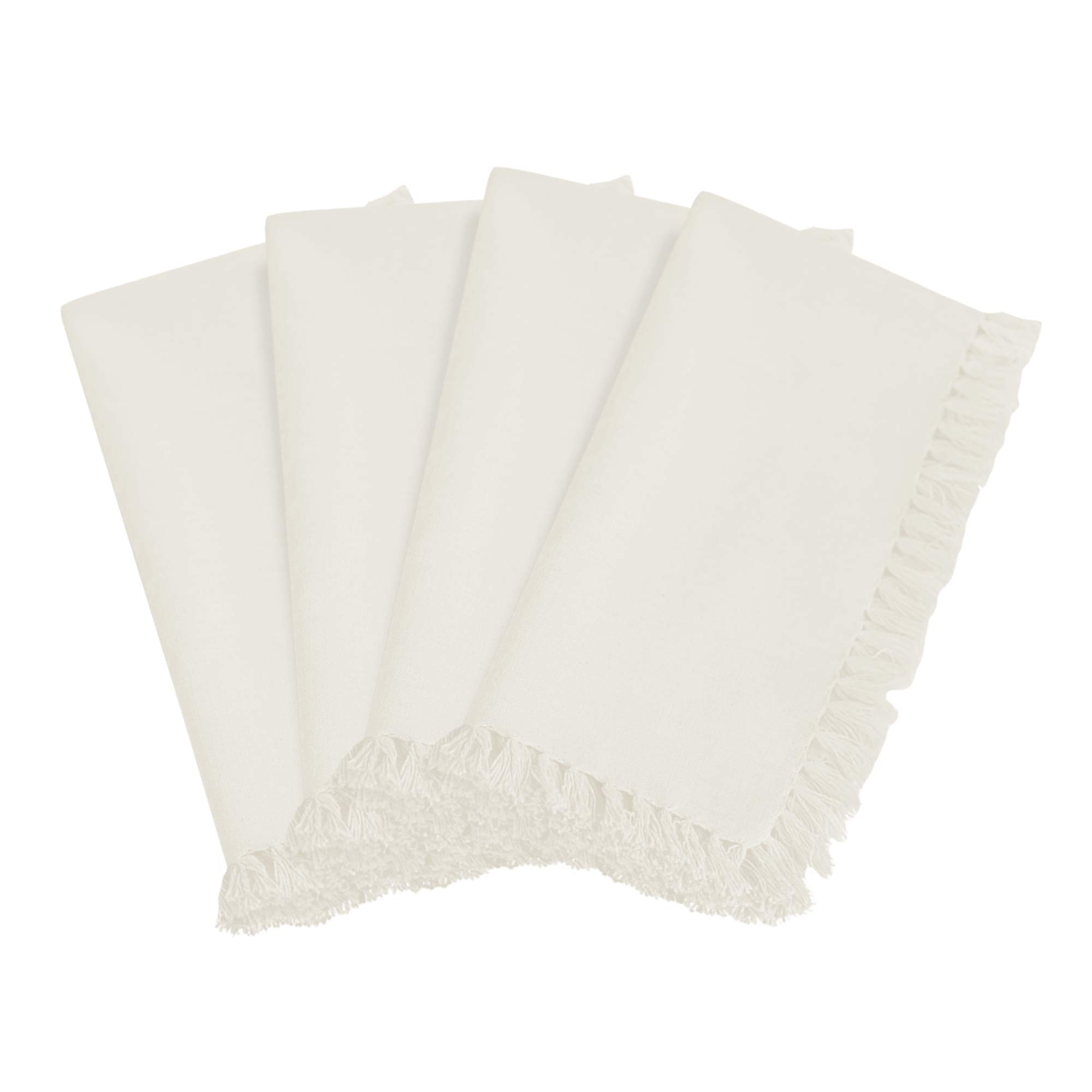SARO LIFESTYLE 1234 Lizette Collection Fringed Design Festive Dinner Napkins (Set of 4) - Off White, 20