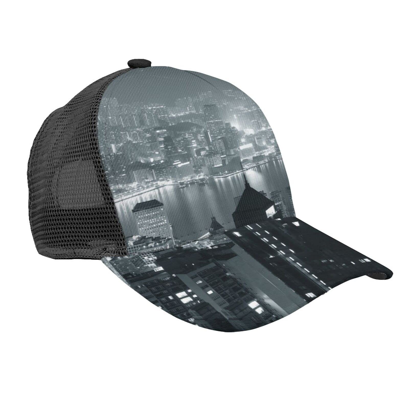 Men's & Women's Adjustable Baseball Caps - Hong Kong Skyline Night View Printed Outdoor Sun Hat for Golf, Sports & Casual Wear