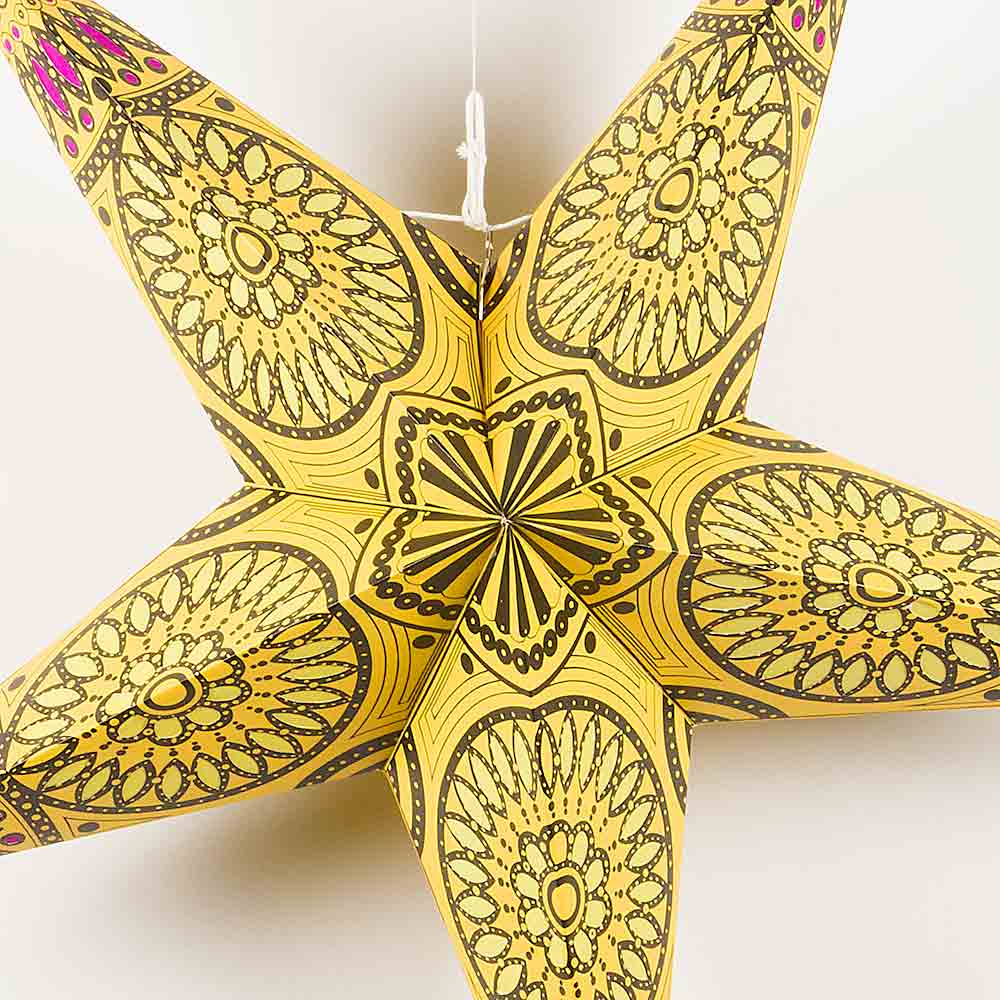 24-Pack Yellow Paper Star Lanterns with Window - Hanging Wedding & Party Decorations for Indoor/Outdoor Events, Chinese New Year, Baby Showers & Home Decor
