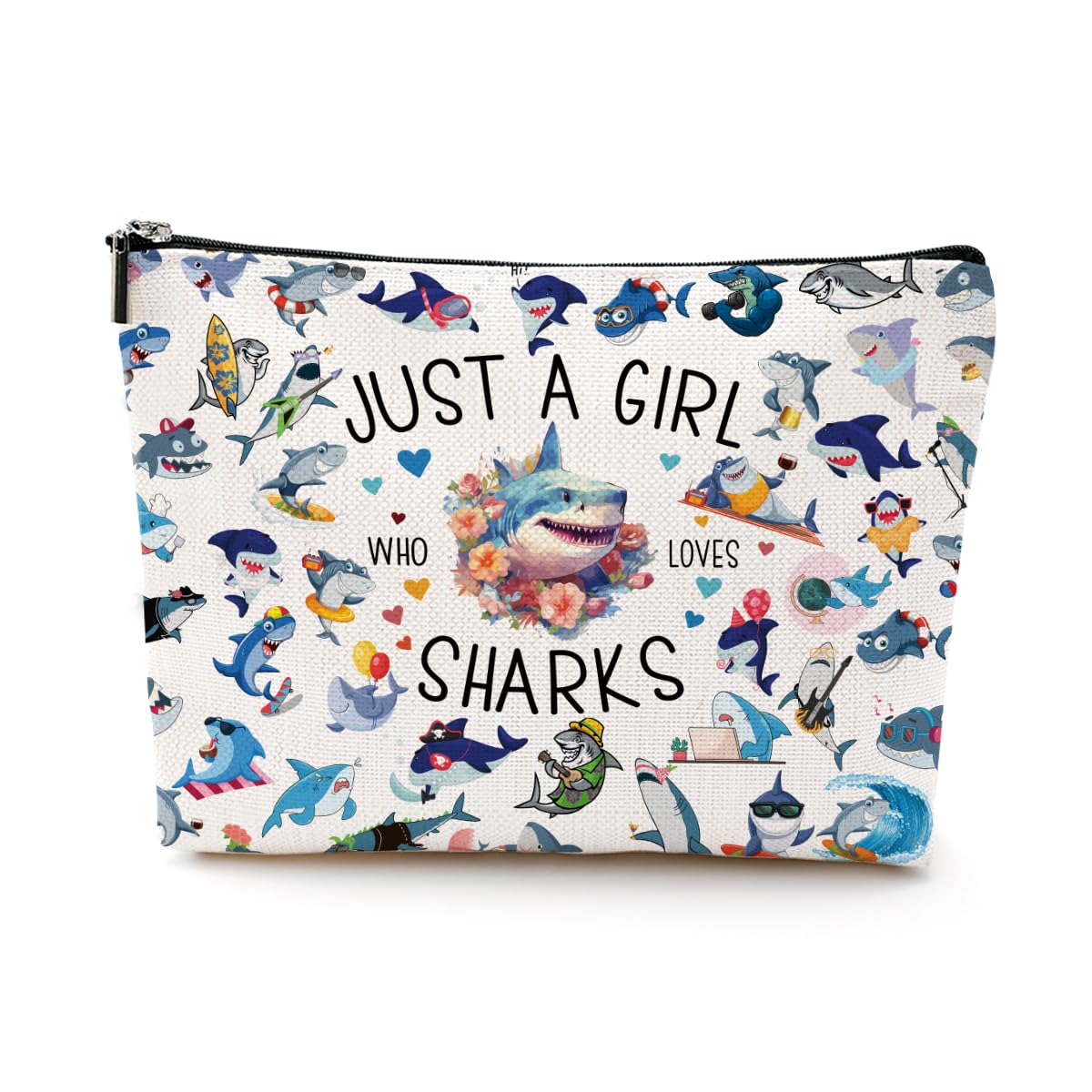 **Shark-Themed Cosmetic Bag - Funny Shark Gifts for Women, Teens, Sisters & Shark Lovers - Perfect for Nurses, Graduation, Christmas, Birthday & Friendship Gifts - Great for Travel, Makeup Storage & Daily Use**