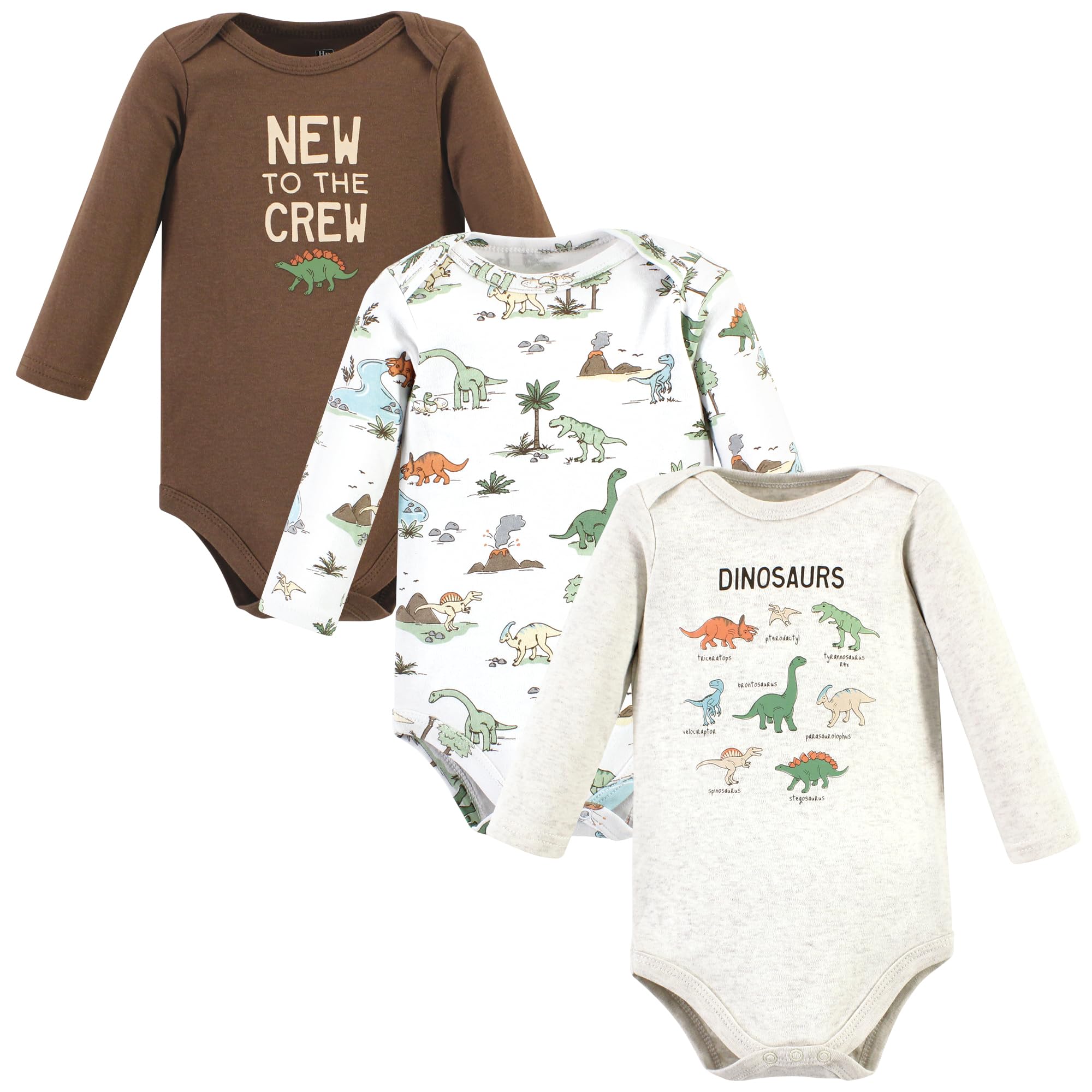 Hudson Baby Unisex Cotton Long-Sleeve Bodysuits - Dinosaur Adventures 3-Pack (12-18 Months) | Soft & Comfortable Baby Onesies for Playtime, Daycare & Everyday Wear