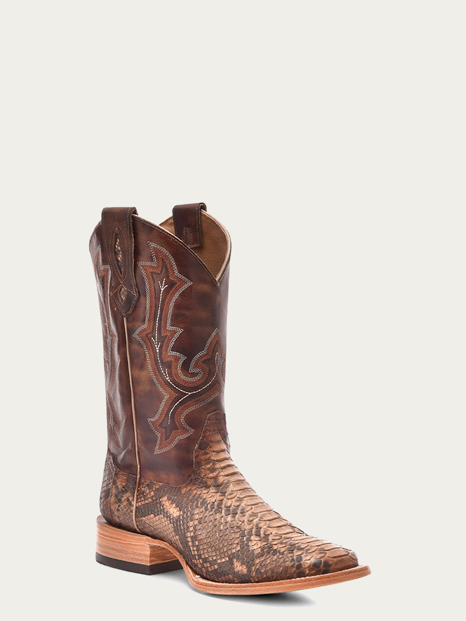 **B5000 Genuine Python Taupe Men's Cowboy Boots - Wide Square Toe with Embroidery for Western Style & Country Fashion**    *(Perfect for Rodeo, Line Dancing, Country Concerts & Western-Themed Events)*