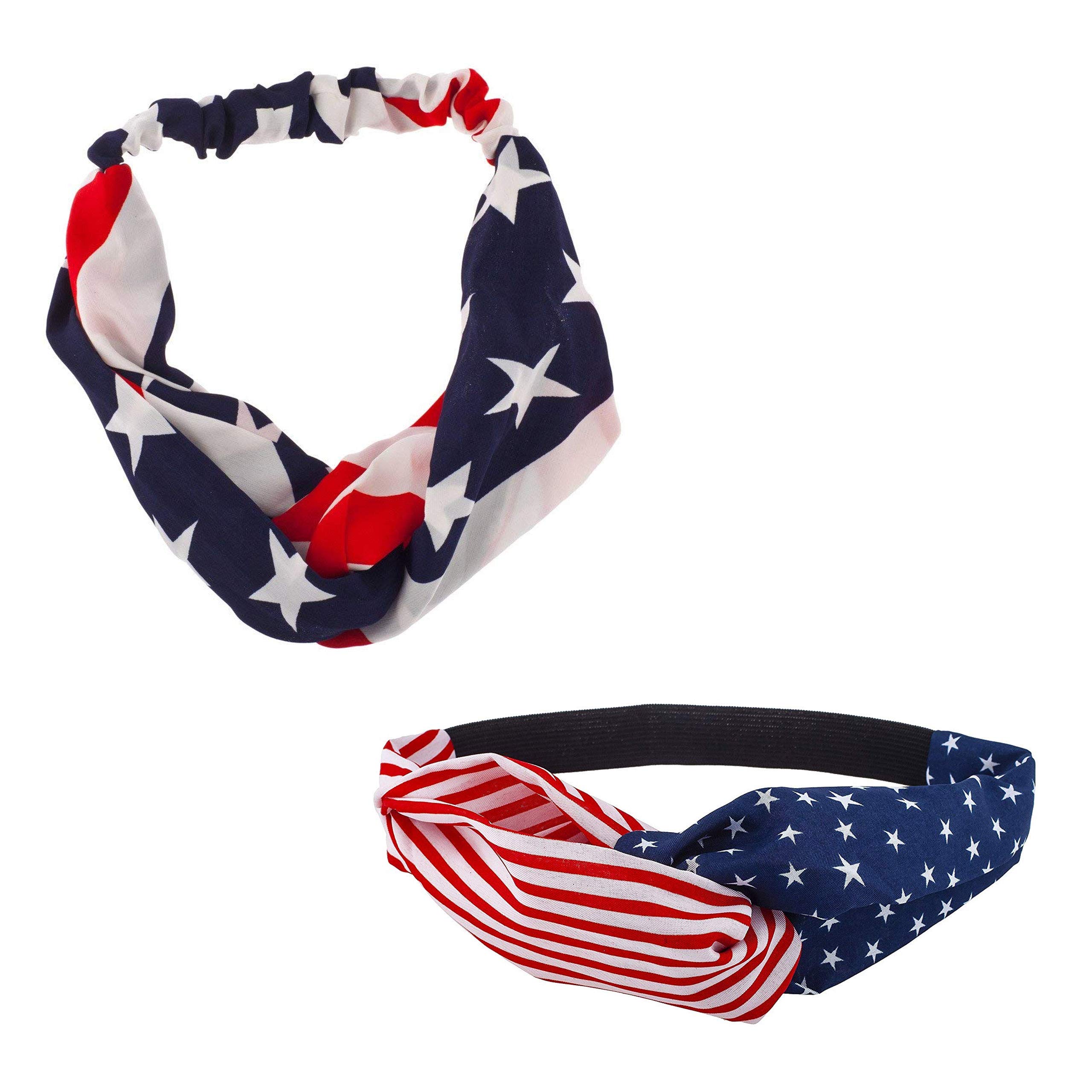 LUX ACCESSORIES Patriotic American Flag Stars & Stripes 4th of July Stretch Headband Set (2pc) - Perfect for Independence Day Celebrations, Festivals, and Outdoor Events