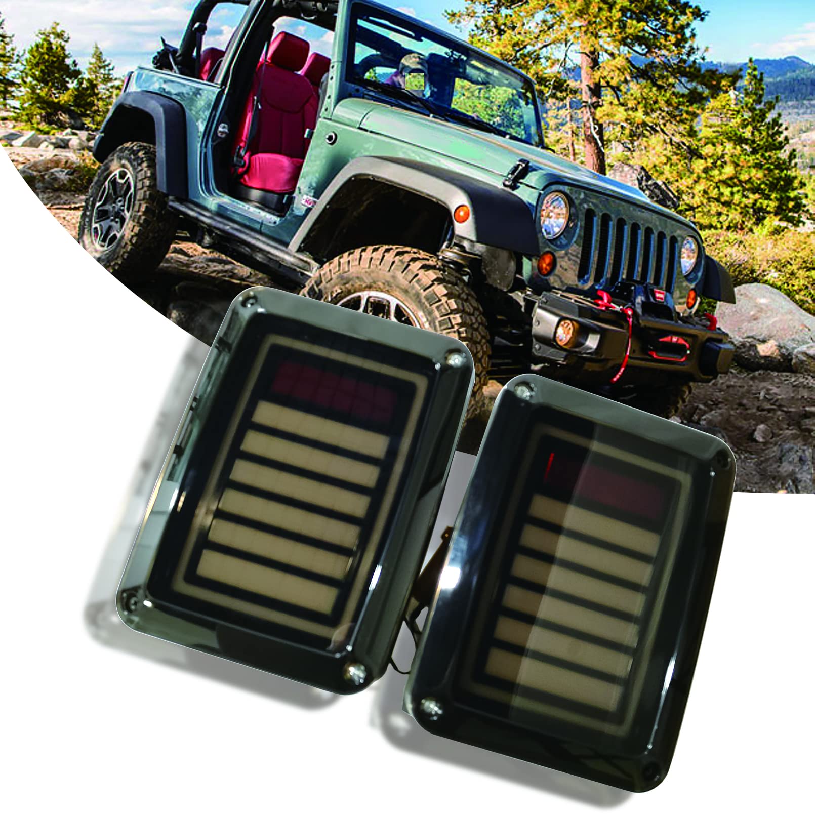 JK LED Smoked Lens Tail Light Assembly for Jeep Wrangler 2007-2018 JK/JKU - Brake Lights, Turn Signals, Reverse & Running Lights - Waterproof Multi-Function LED Taillights for Off-Road & Night Driving