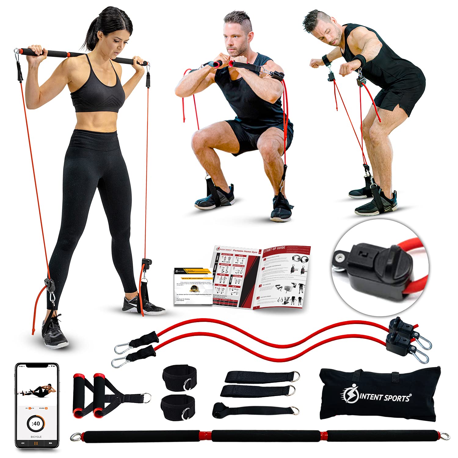 INTENT SPORTS Portable Home Gym Set - Full Body Workout Equipment with Adjustable Resistance Bands, Foldable Bar, Handles & Ankle Straps - Perfect for Strength Training at Home, Travel & Online Fitness Classes | Compact Design for Small Spaces & On-the-Go Workouts