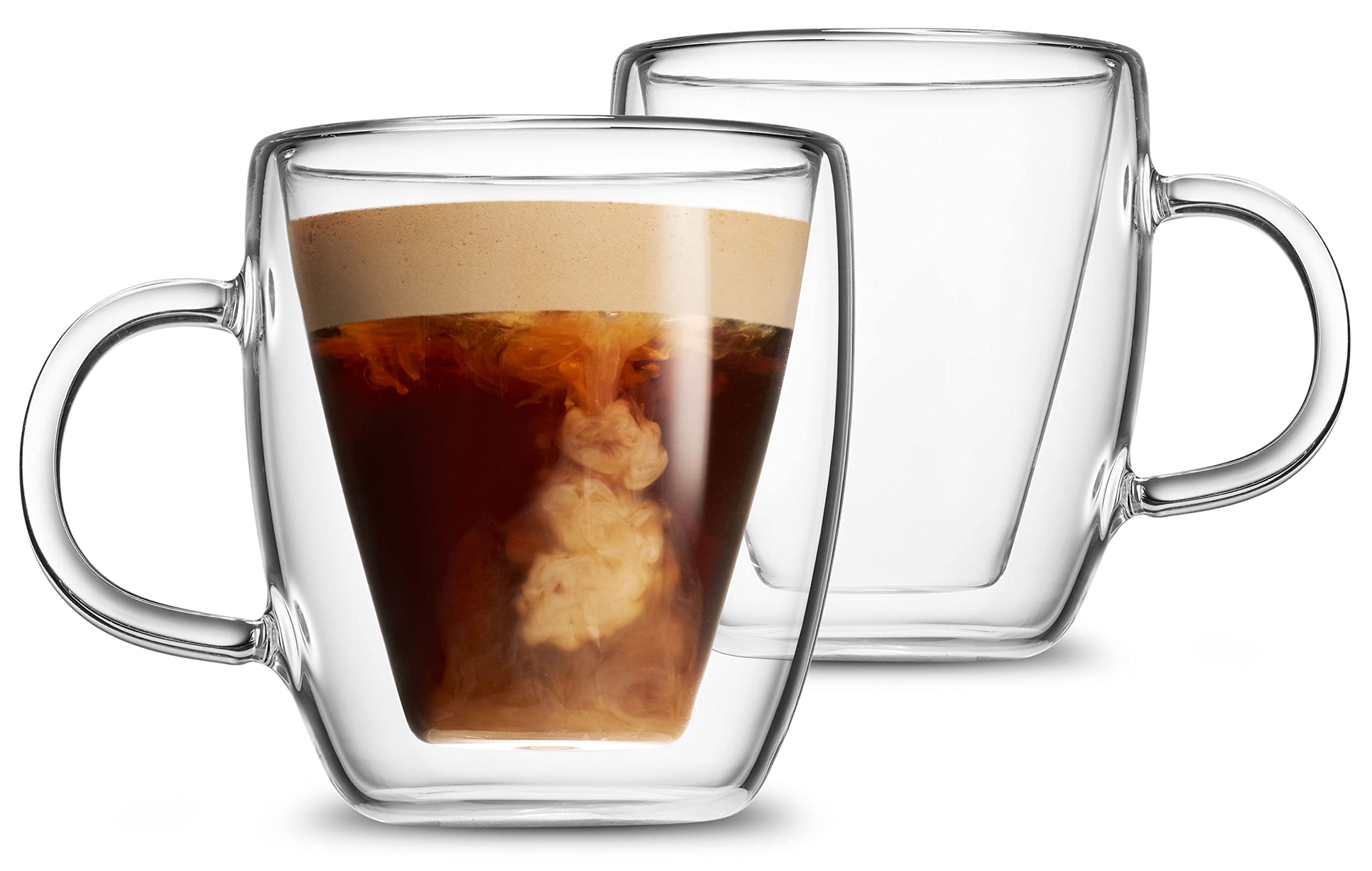 Godinger Double Wall Insulated Espresso Cups - 5.4oz Glass Coffee Mugs Set of 2, Perfect for Home, Office & Cafe Use