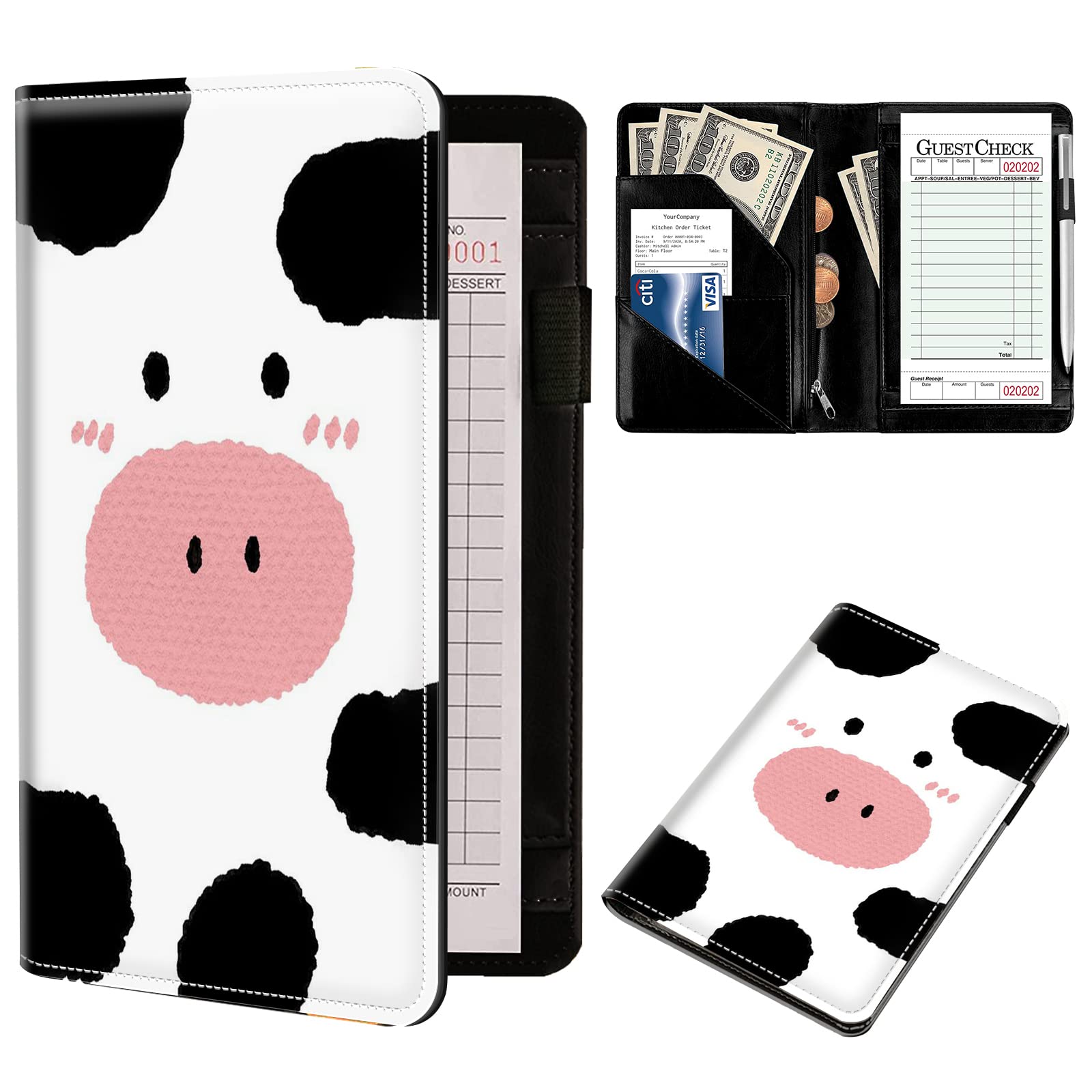 Premium PU Leather Server Book Organizer for Waitresses - Waiter Notebook with Pen Holder & Card Slots - Ideal for Restaurant, Cafe, and Hospitality Service Use
