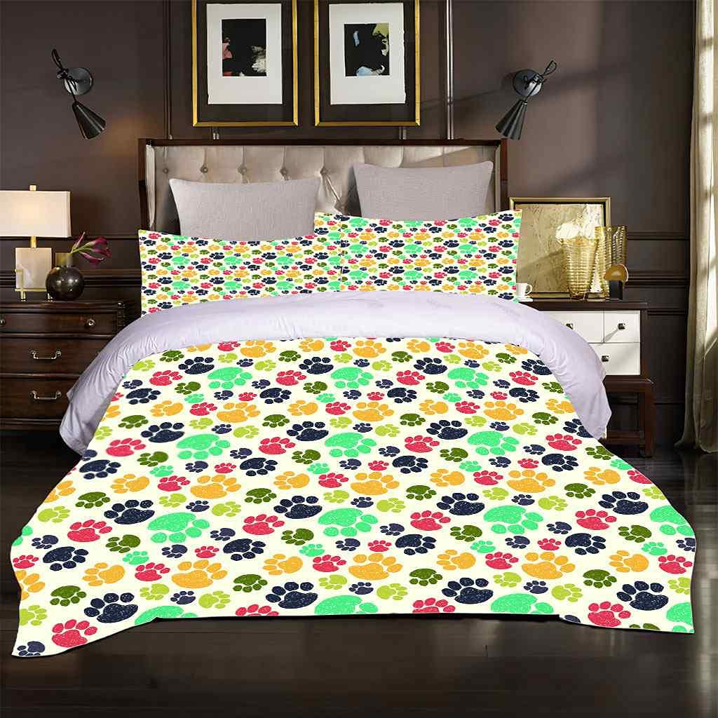 Modern Animal Footprint Duvet Cover Set Queen 90x90 Inches - Soft Microfiber Comforter Cover with Zipper Closure & Corner Ties, Includes 2 Pillow Shams - Perfect for Kids' Rooms, Guest Bedrooms & Cozy Home Decor